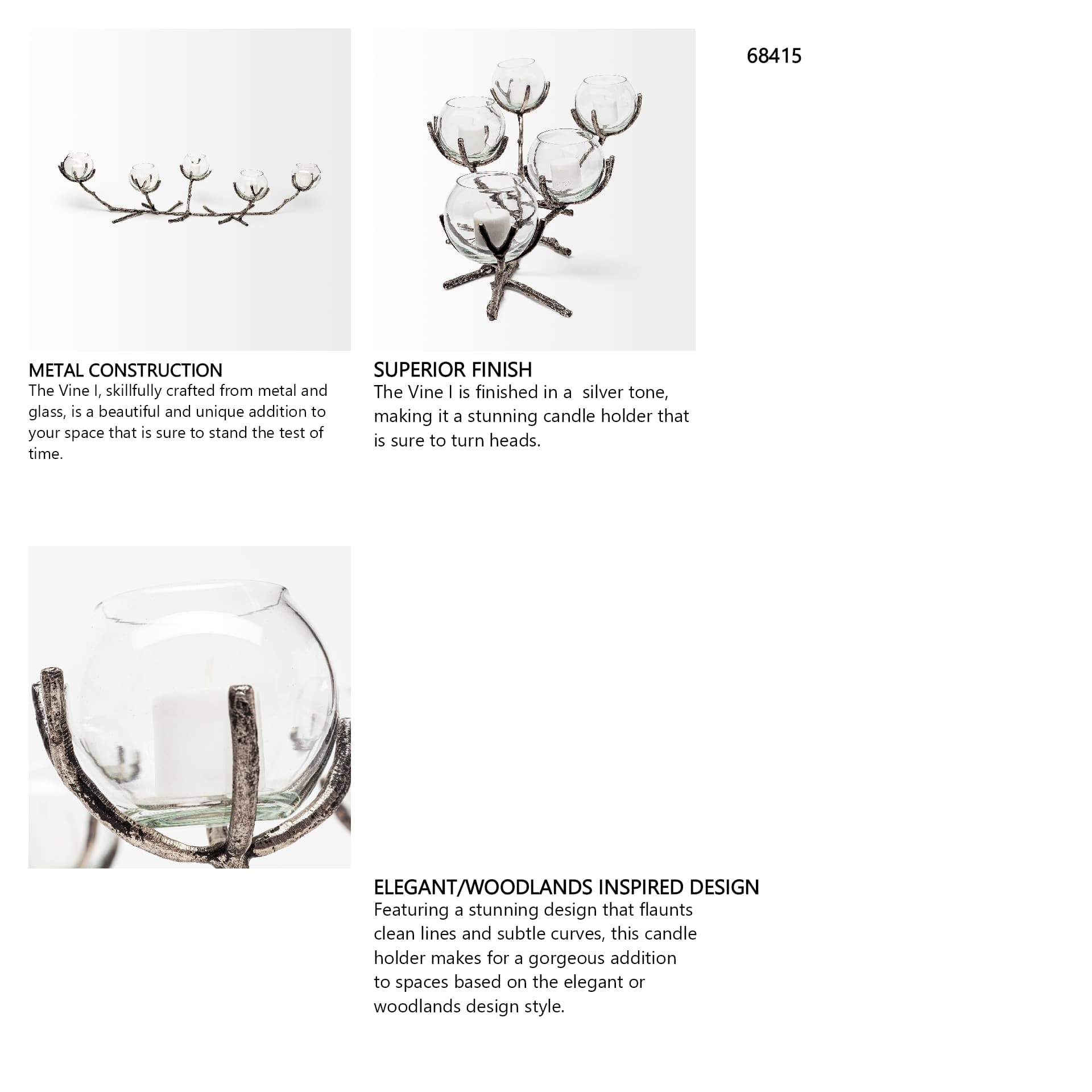 Vine I Distressed Silver Metal Creeper Five Candle Table Candle Holder — in a styled room