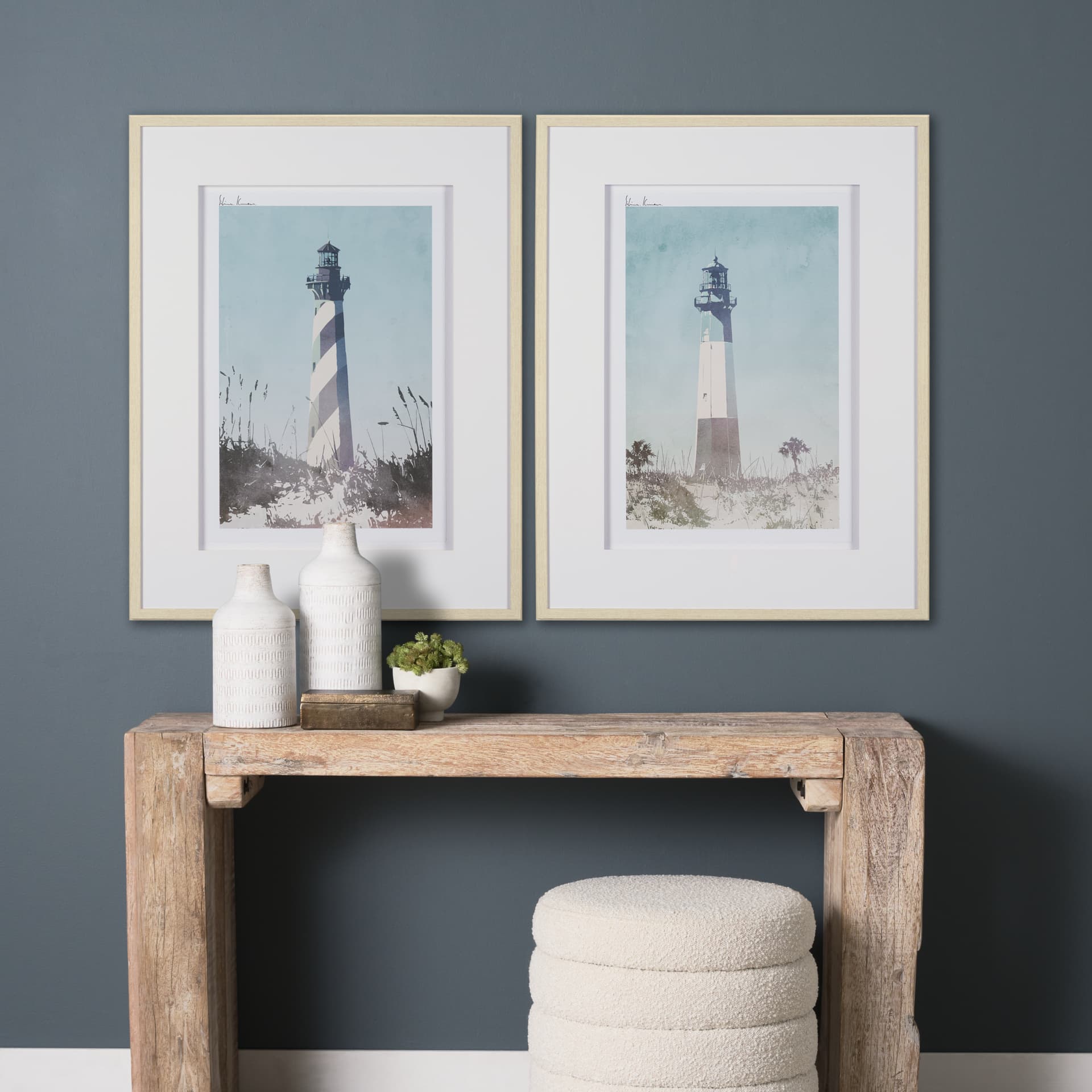 Lighthouse III-Peggy's Cove by Mercana Studio a Hand Embellished Framed Art Print Matted under Glass — in a styled room