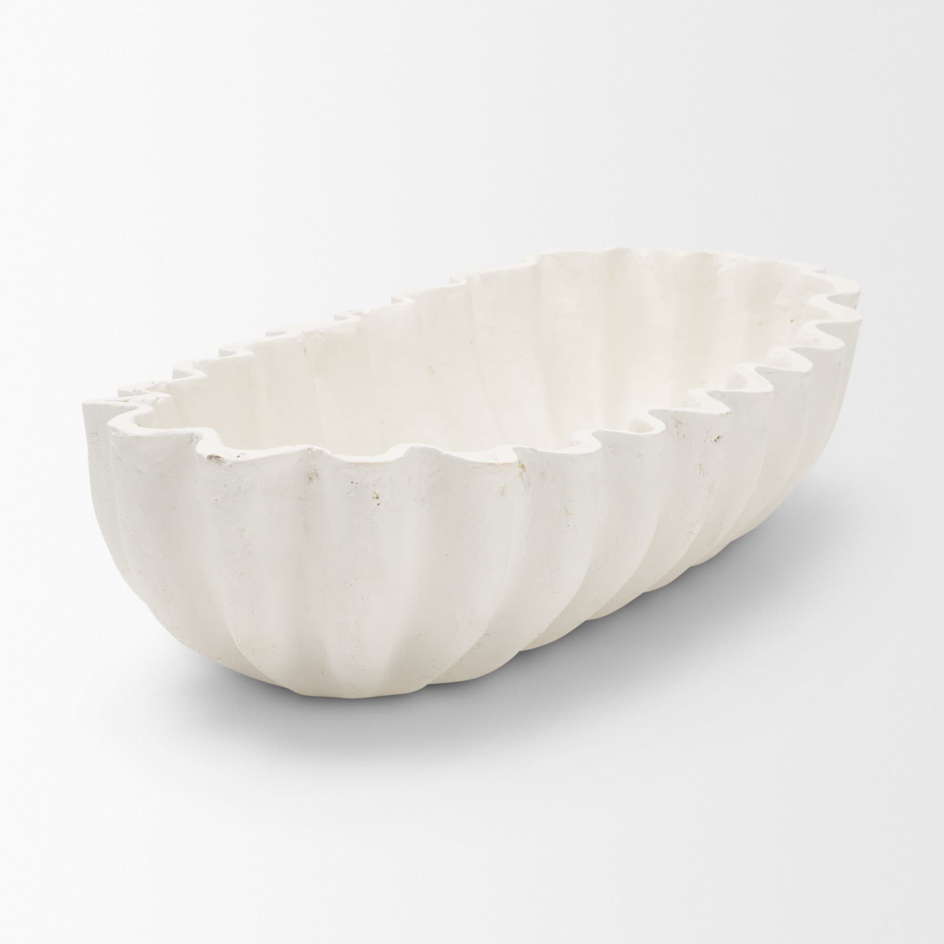 Camelia Large Fluted White Paper Mache Round Centerpiece Bowl — product photograph
