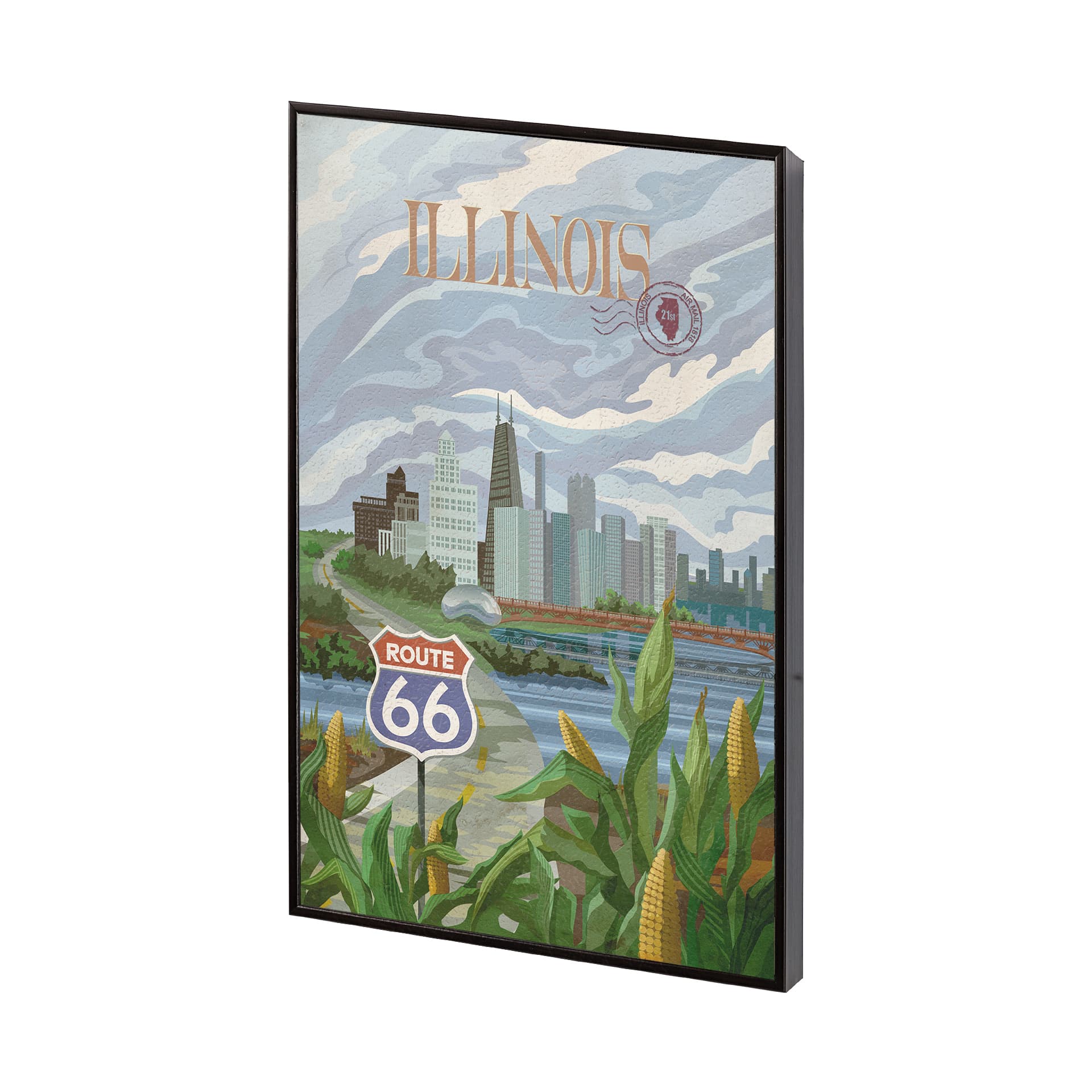 Illinois Go USA (SM) by Mercana Studio a Hand Embellished Decograph Framed Art Print — product photograph