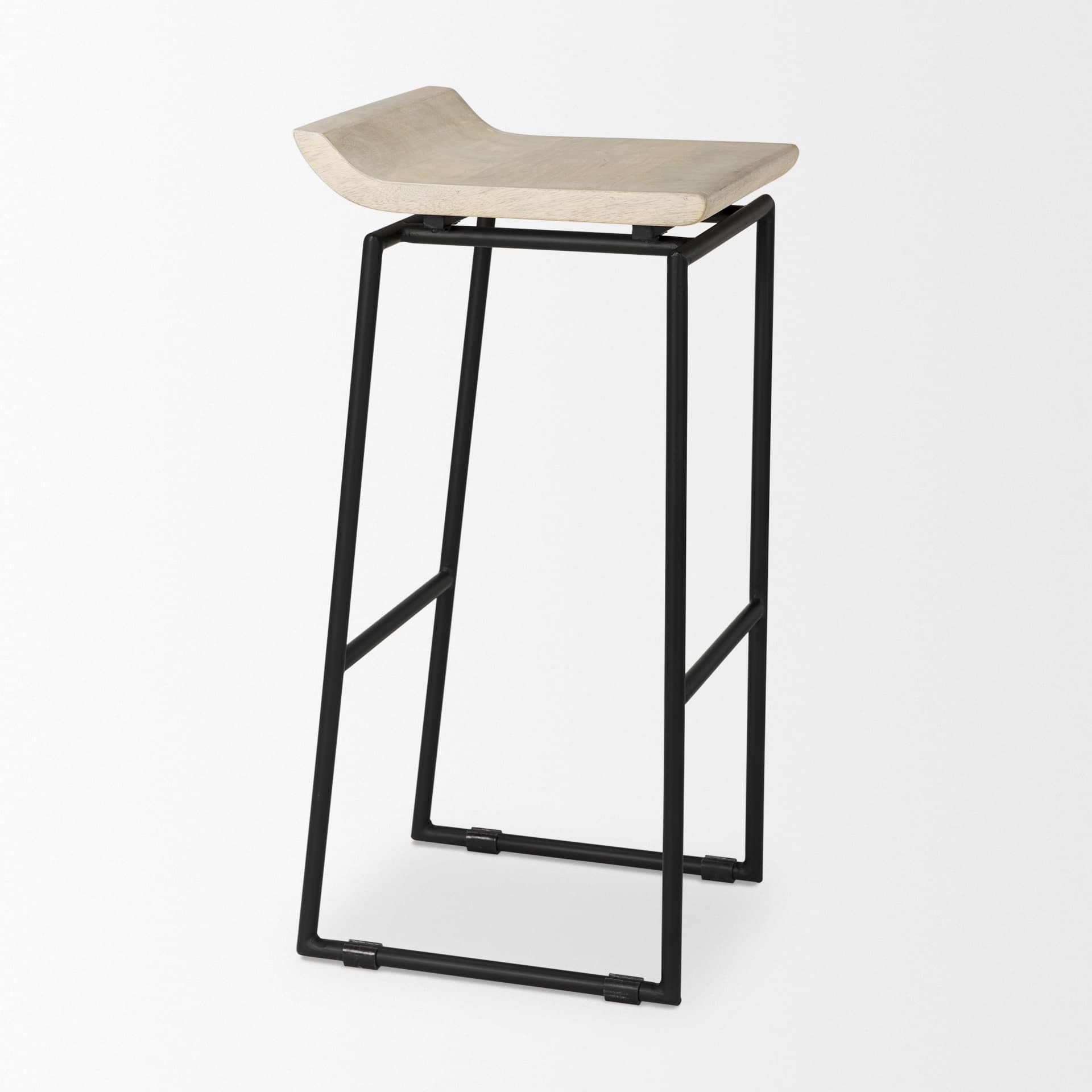 Givens Backless 32in Seat Bar Stool | Natural Wood w/ Black Metal — product photograph