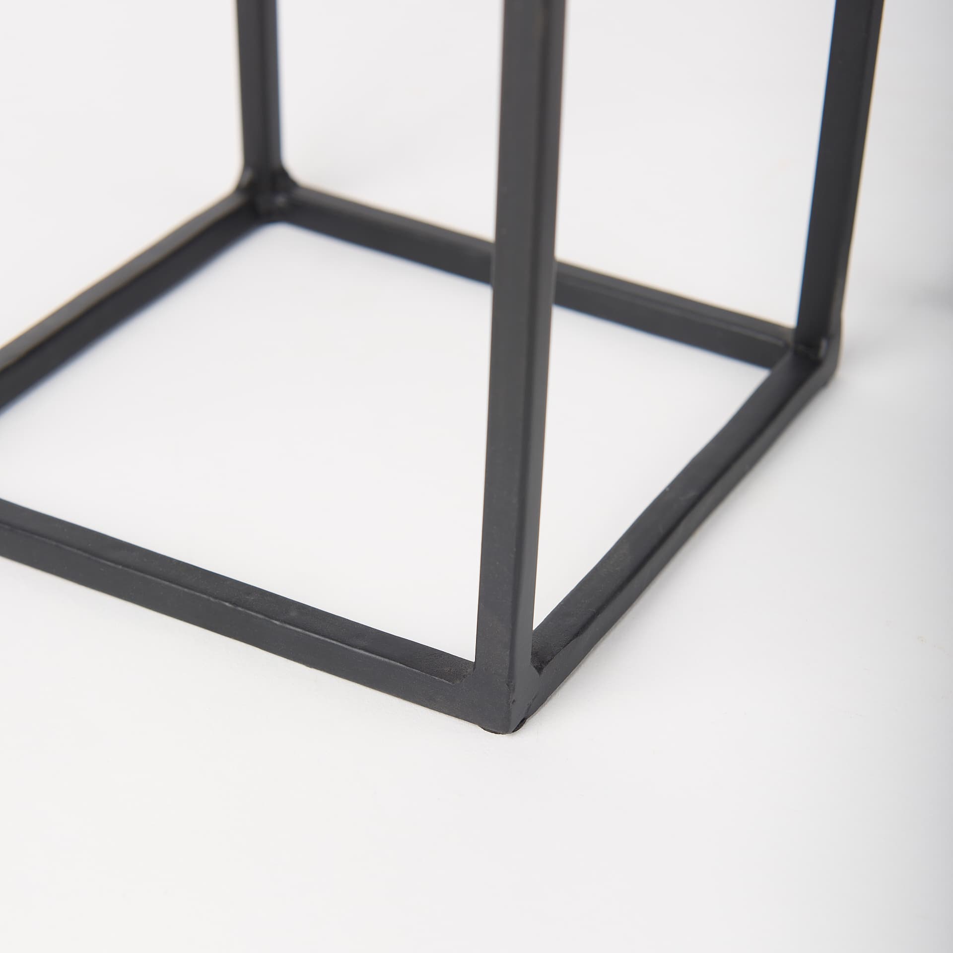 Cindy Set of 2 Matte Black Metal and Hurricane Glass Pillar Tabletop Candle Holders — product photograph