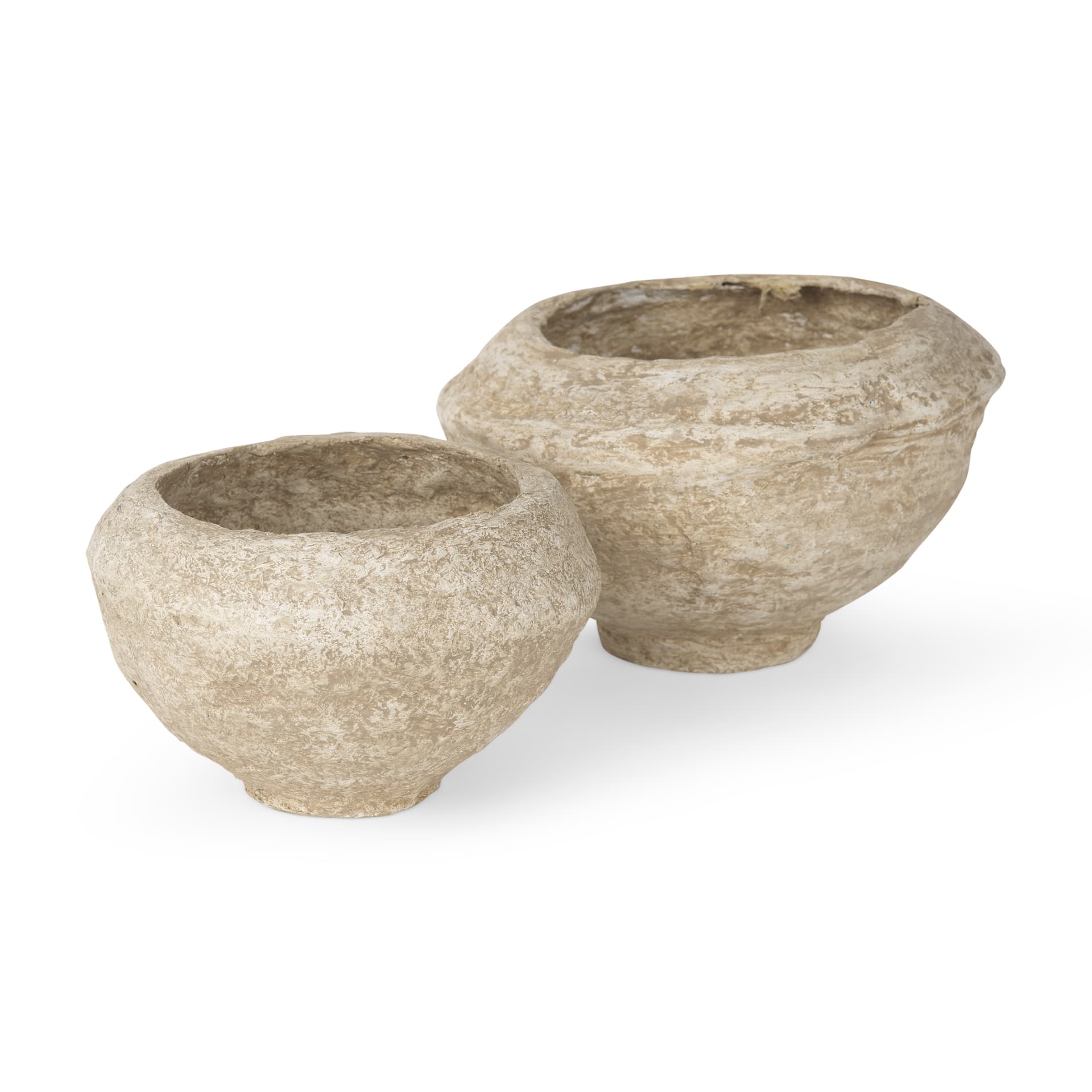 Sonu Set of 2 Beige Paper Mache Half-Pot Bowls — product photograph