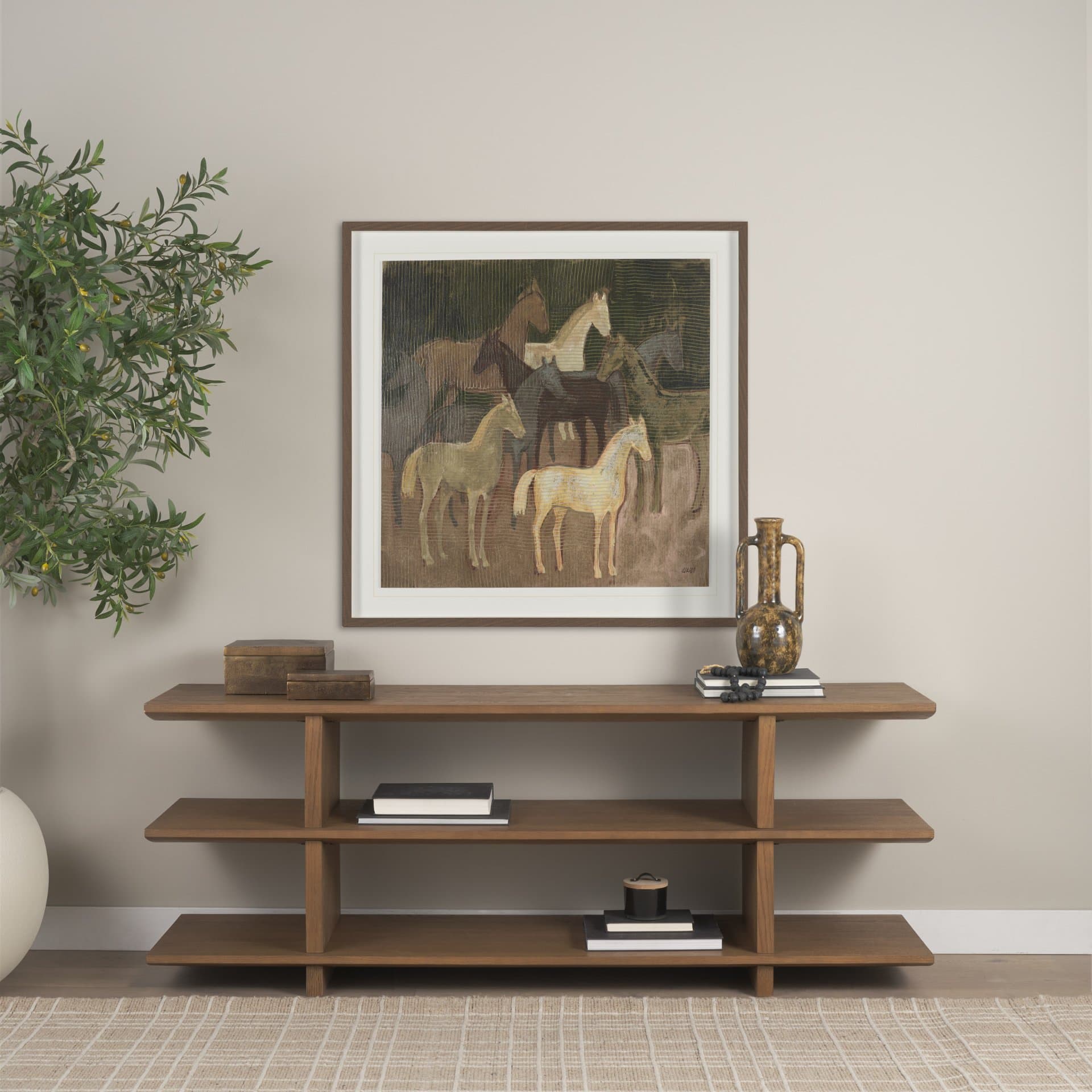 Aven Mottled Brown Glazed Ceramic Tall Neck Decorative Vase w/ Handles — product photograph