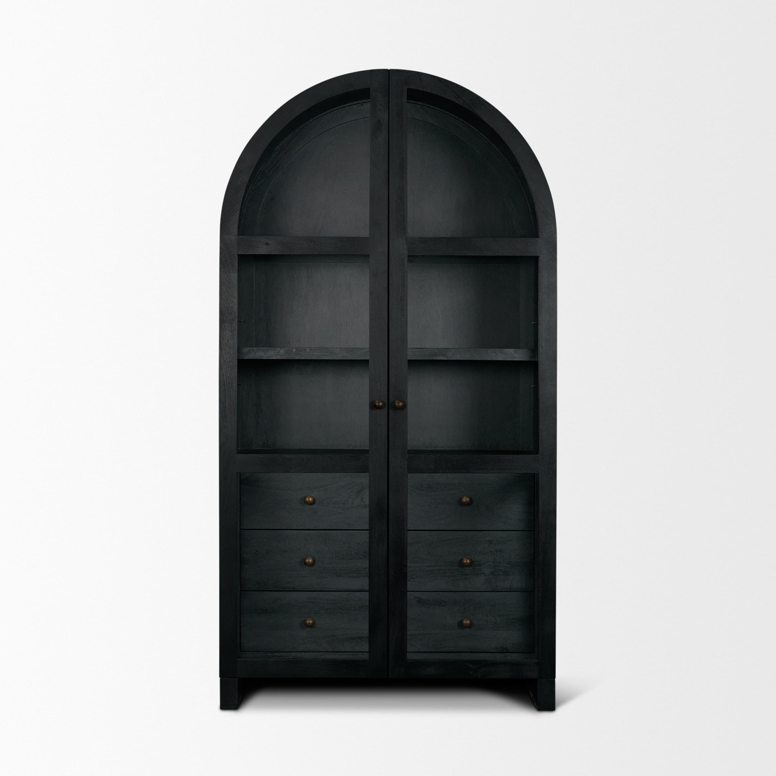 Suri Black Wood W/Glass Doors Arched Curio Cabinet — product photograph
