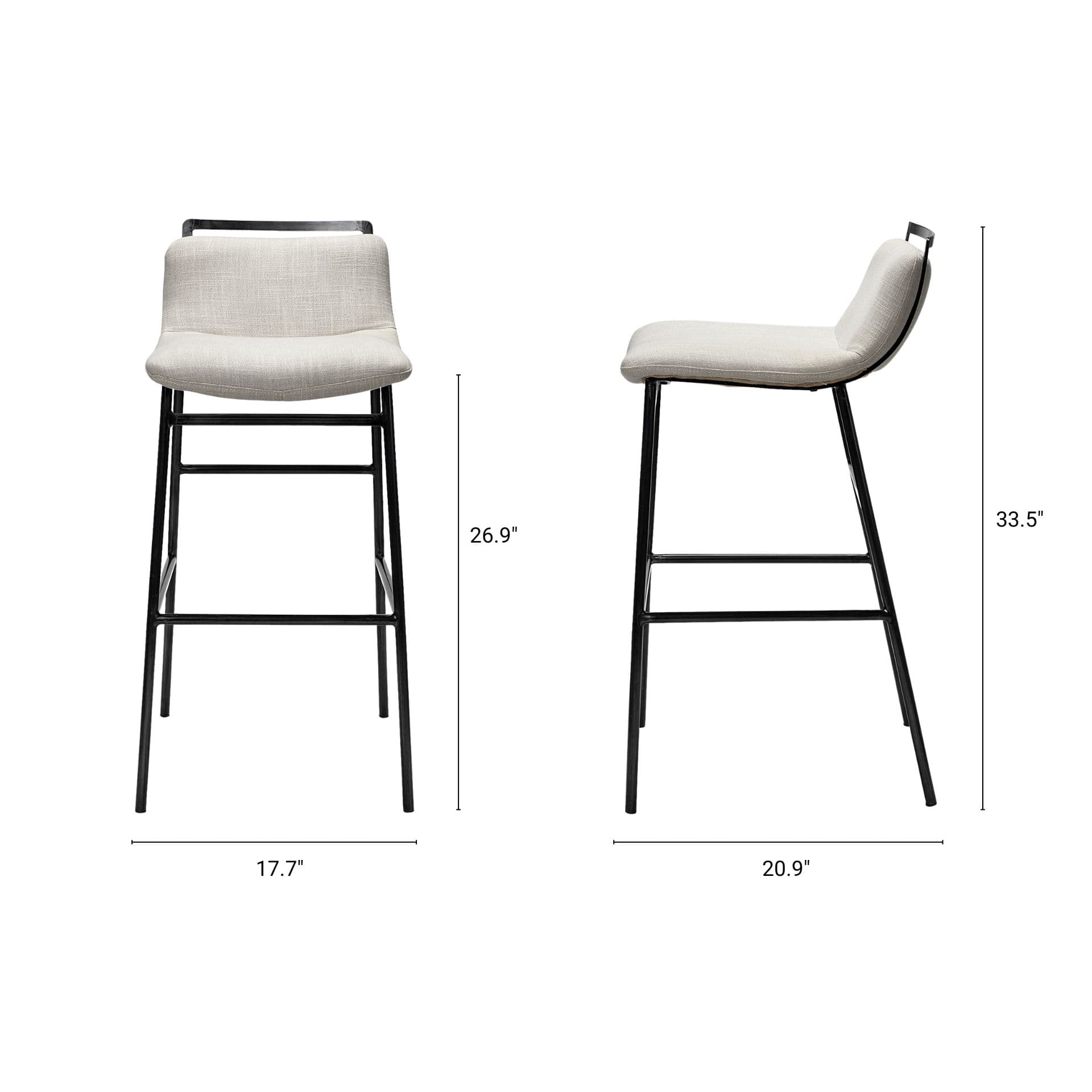 Kavalan Low Back 24.25in Seat Counter Stool | Beige Fabric w/ Metal — product photograph