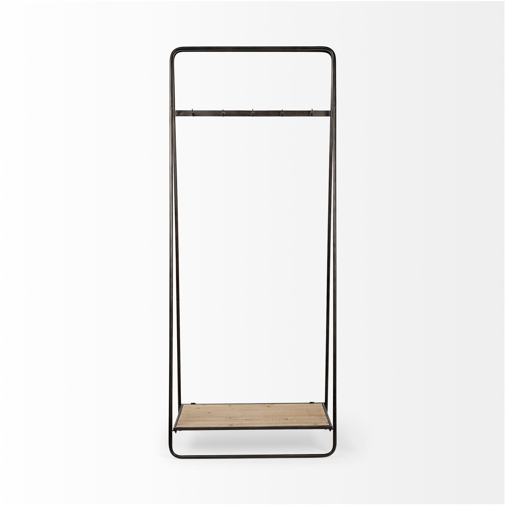 Carell 31L x 18W Black Metal And Wood Shelf Hall Tree — product photograph