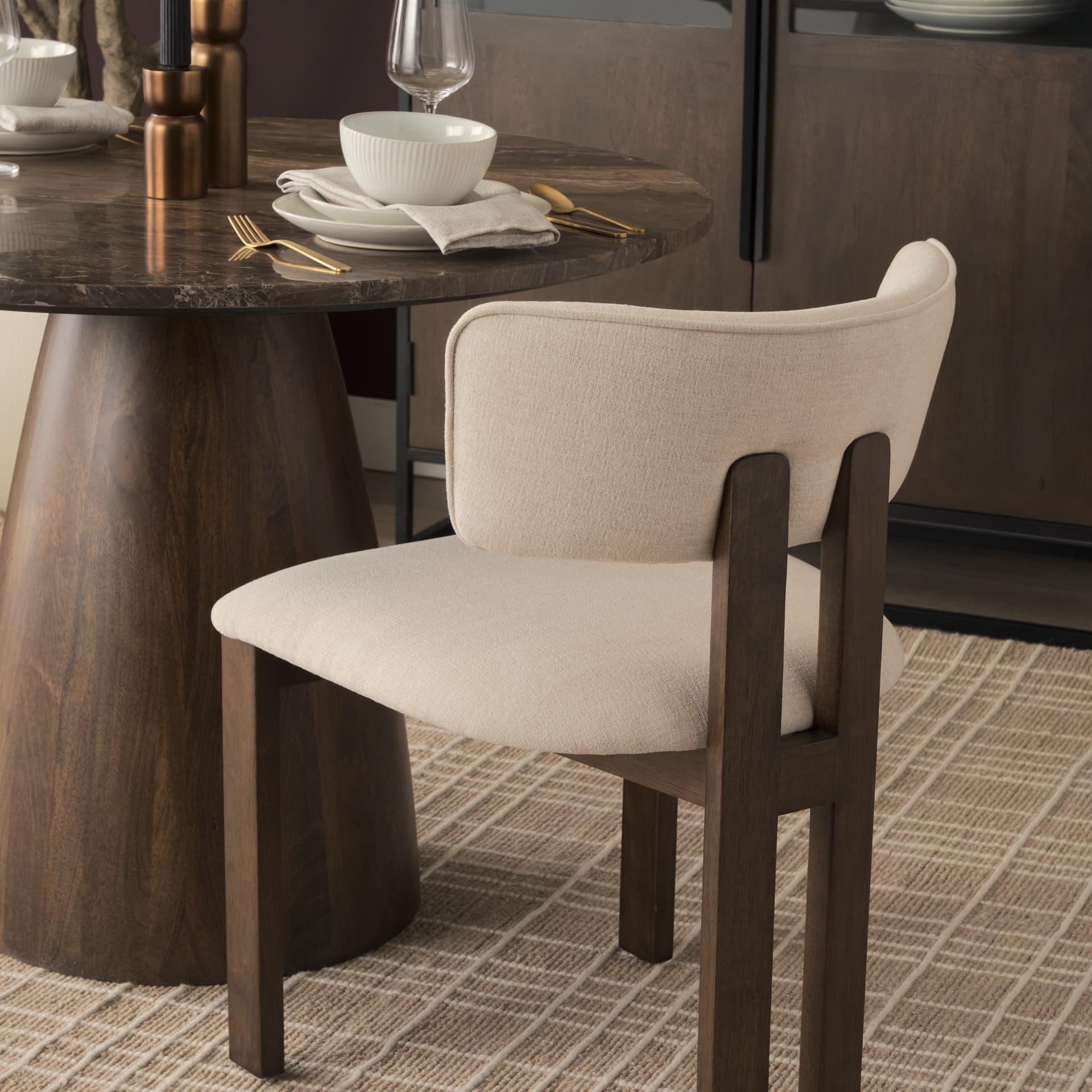 Soho Open Back Dining Side Chair | Cream Chenille w/ Dark Brown Wood — product photograph