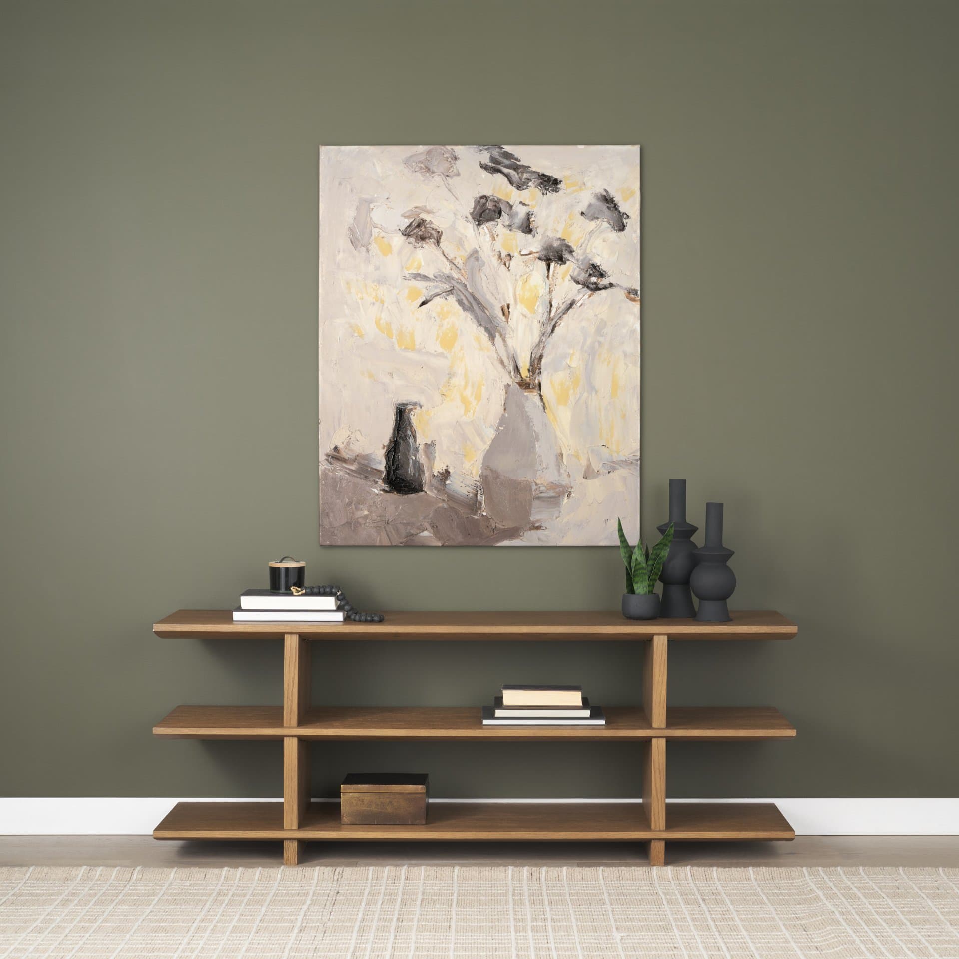 Still Life by Julie Devine a Hand Embellished Textured Canvas — in a styled room