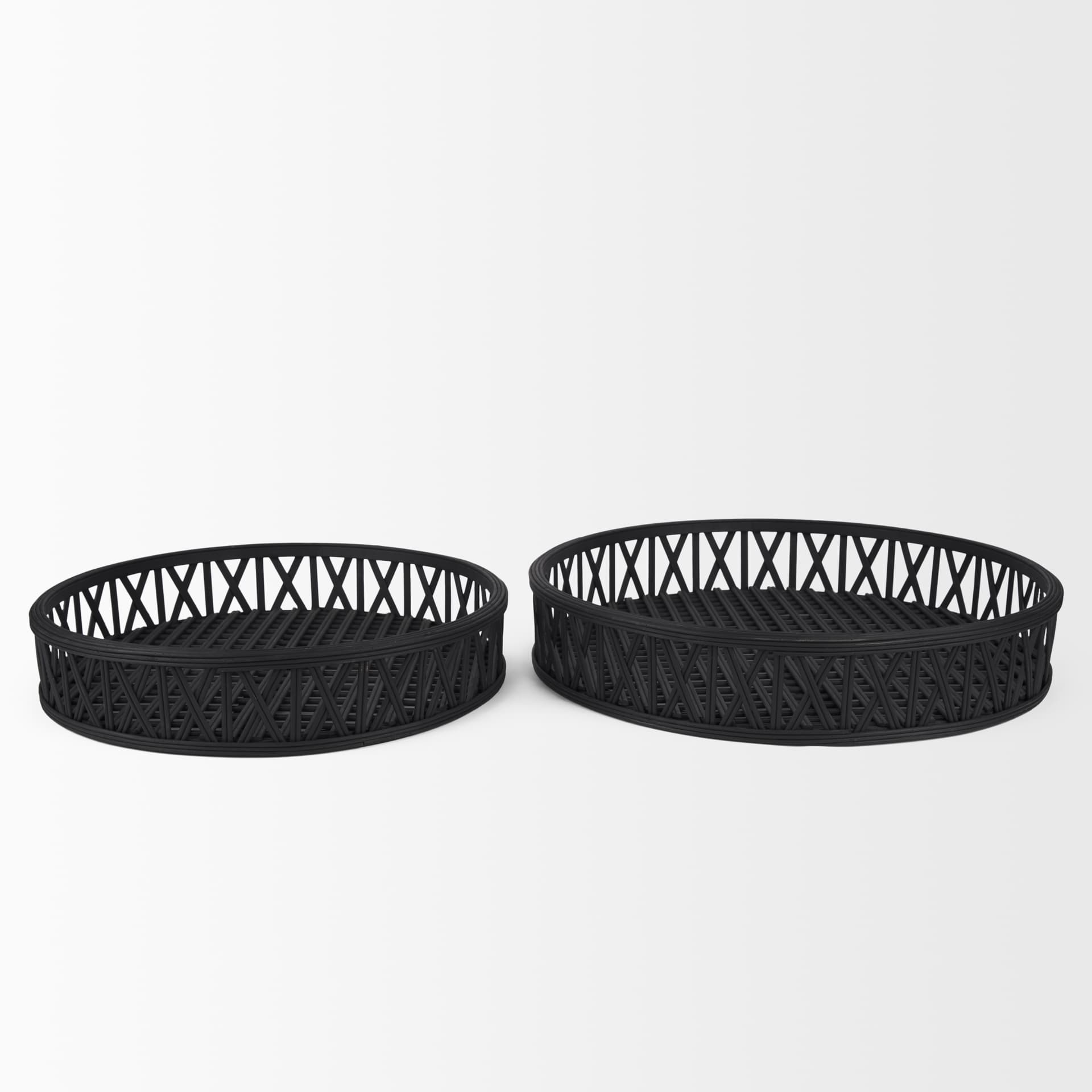 Thea Matte Black Wicker Trays (Set of 2) — product photograph