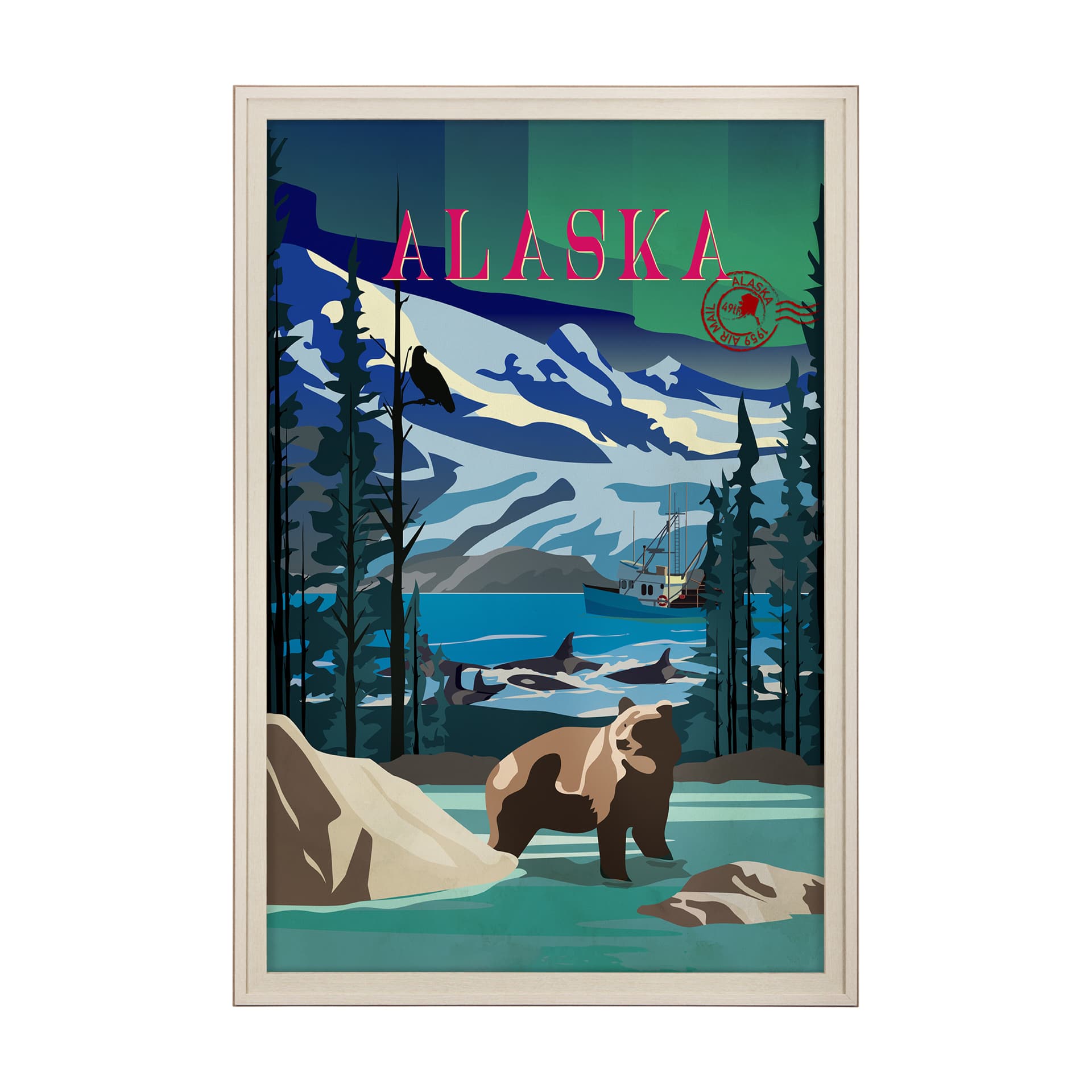 Alaska Go USA (XL) by Mercana Studio a Hand Embellished Decograph Framed Art Print under Glass — product photograph