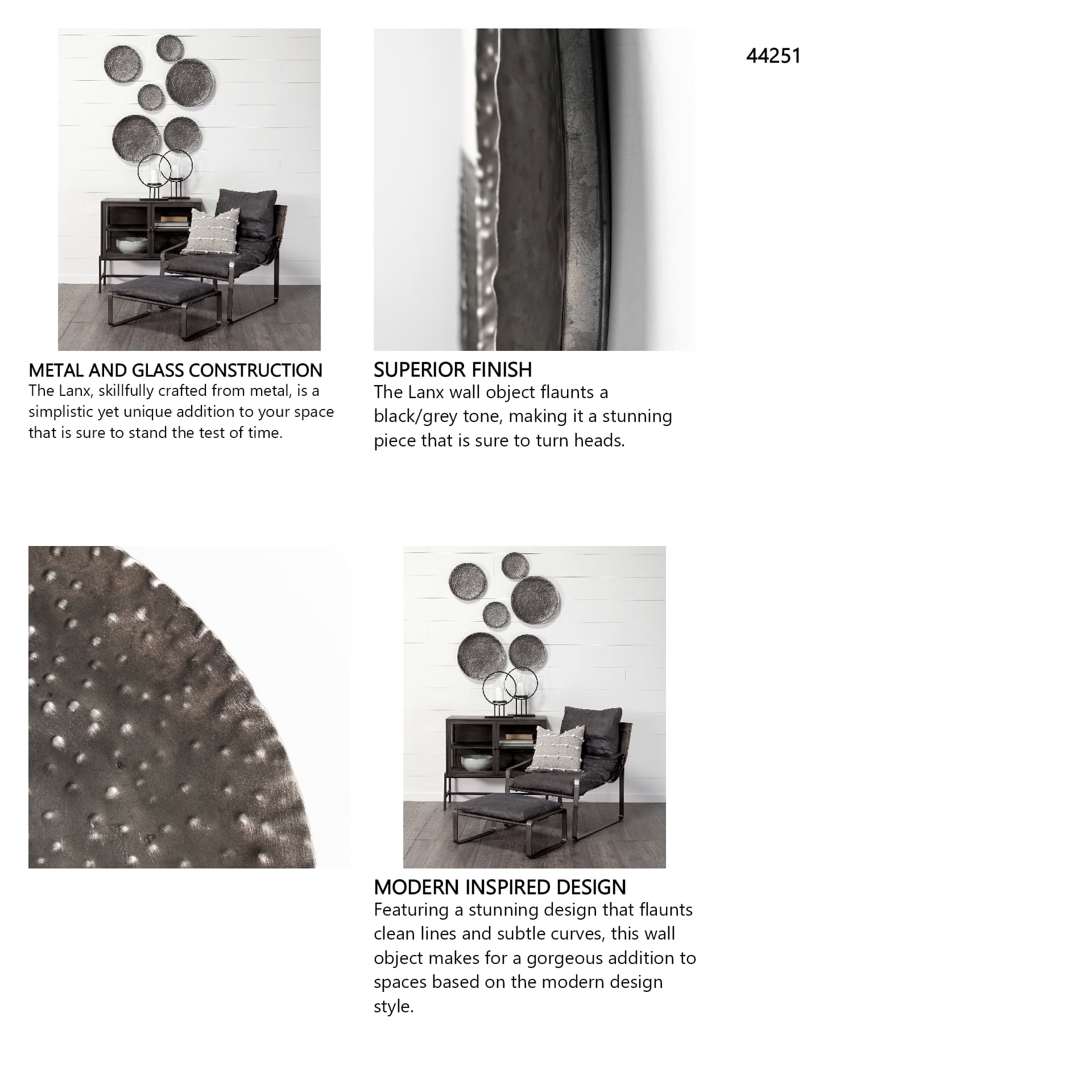 Lanx Set of 3 Decorative Black/Grey Metal Plates — in a styled room