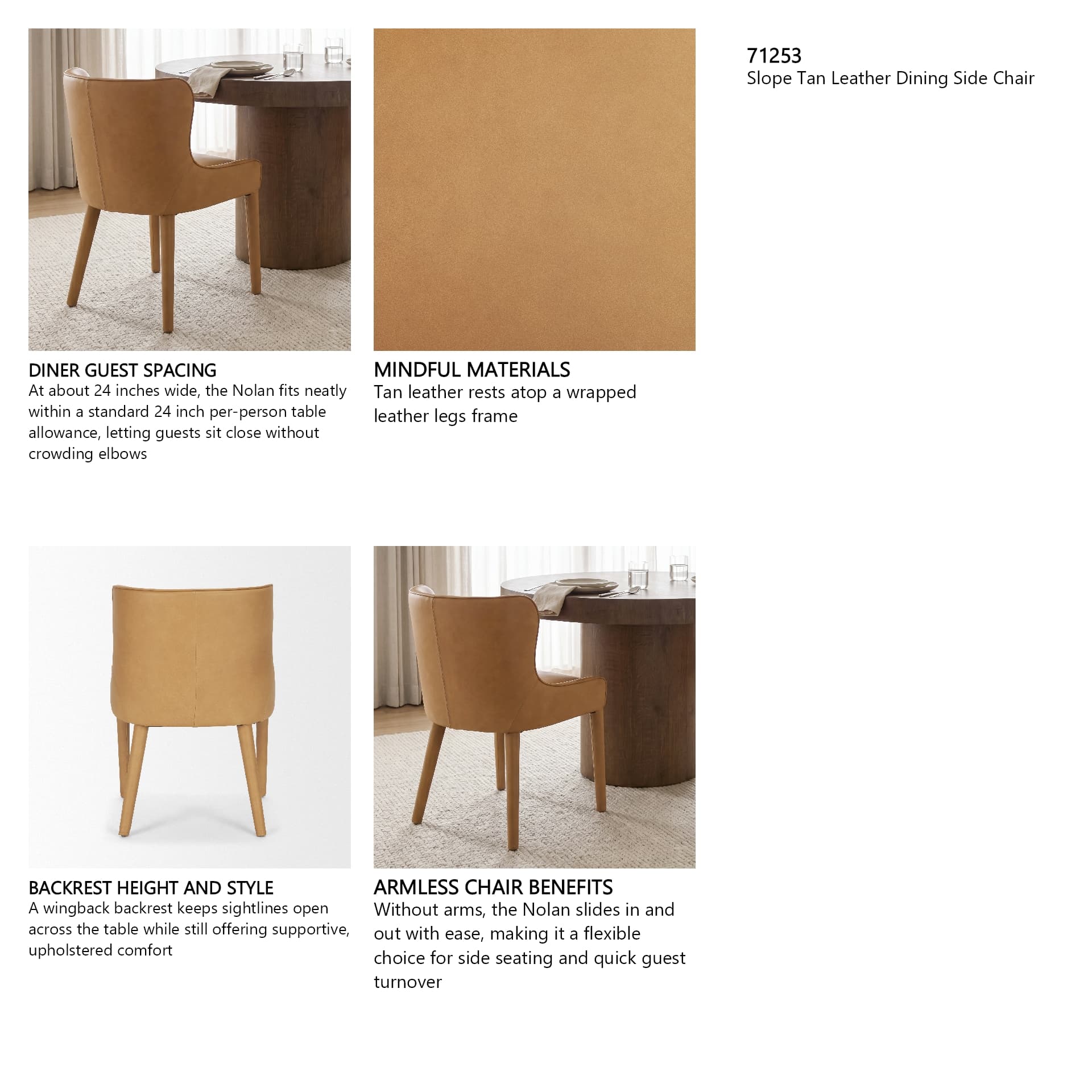 Nolan Wingback Dining Side Chair | Tan Leather w/ Tapered Wood — in a styled room
