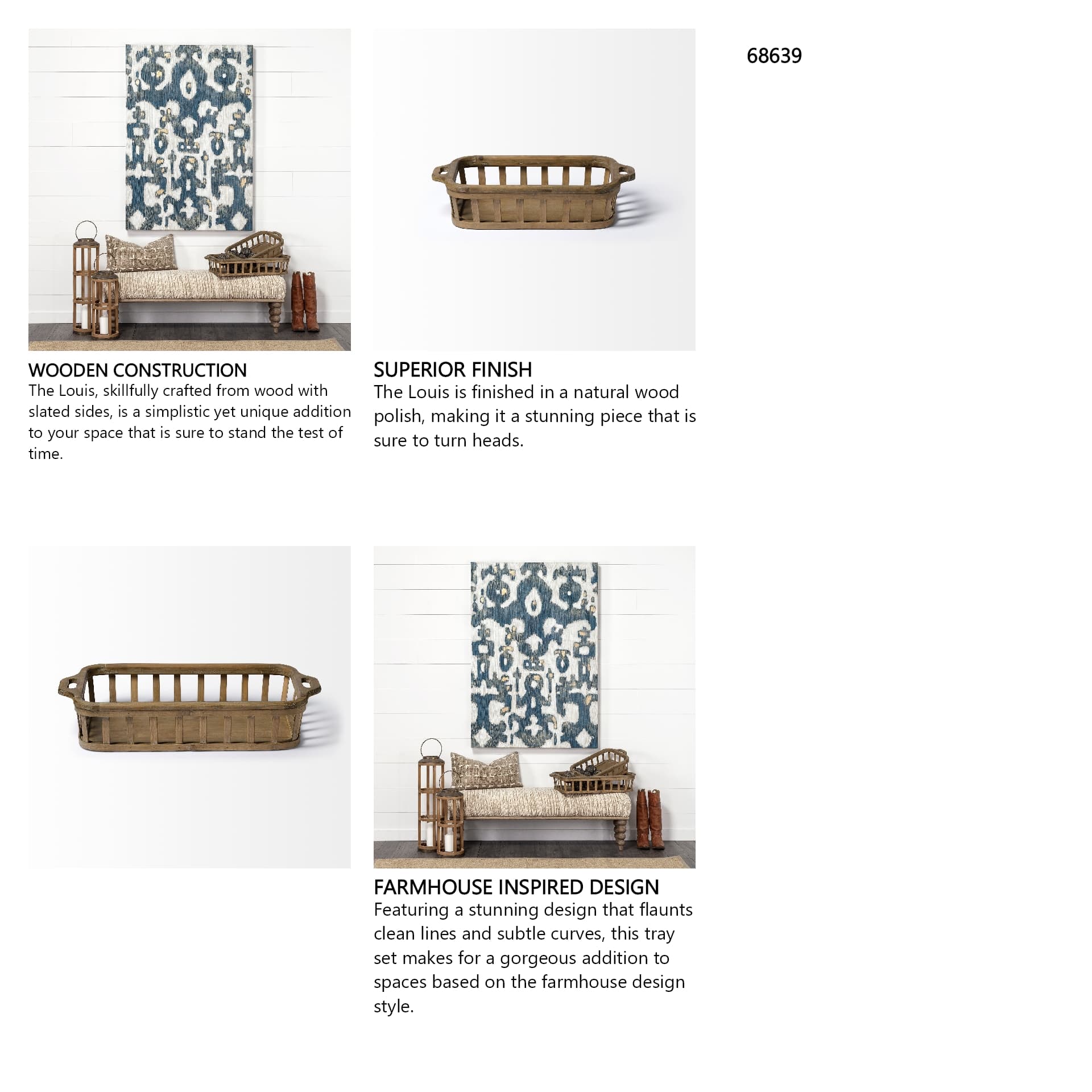 Louis Set of 2 Natural Wood Slated Nesting Trays — in a styled room