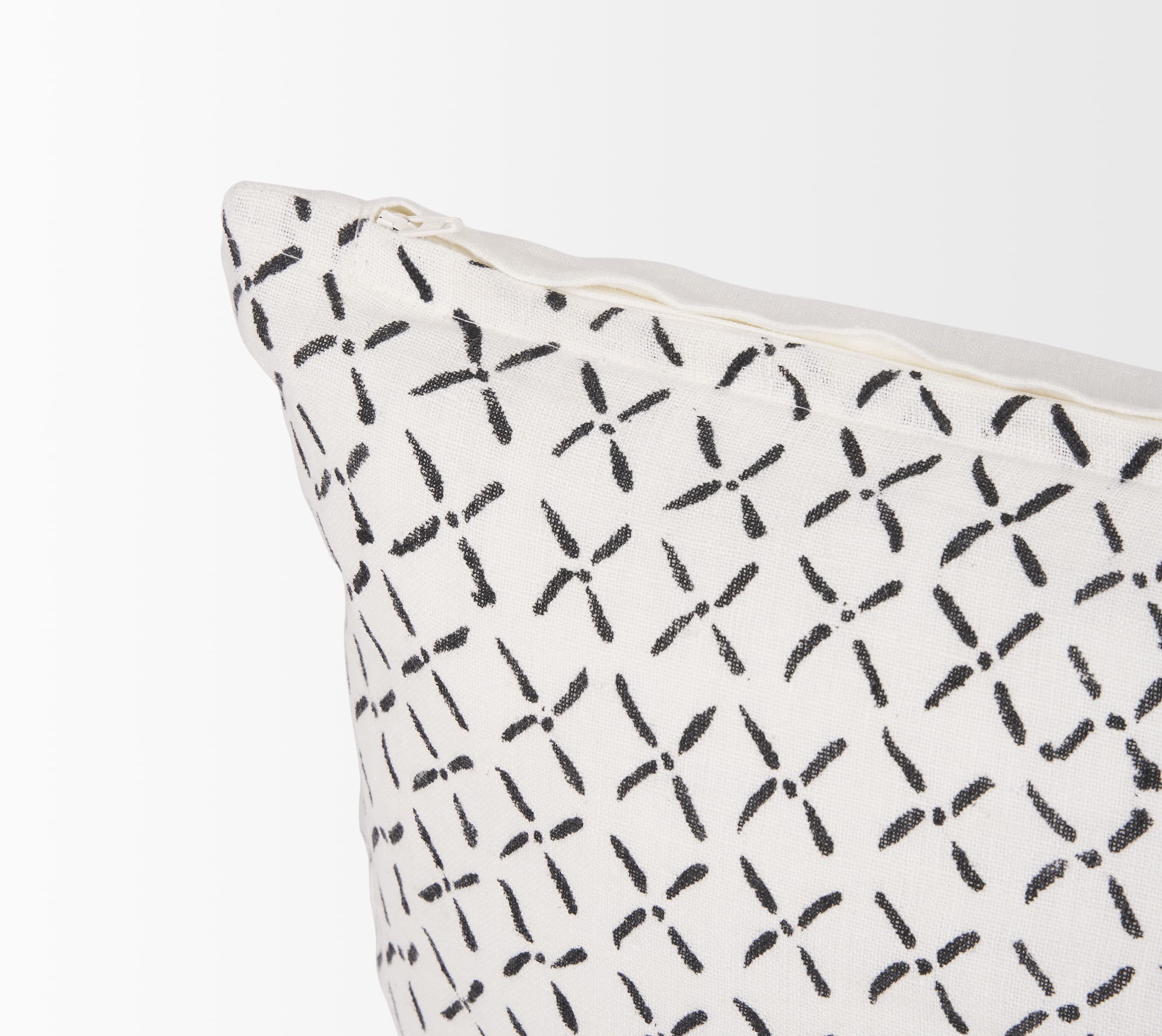 Jayden 14x26 Cream w/ Black Print Linen Lumbar Pillow Cover — product photograph