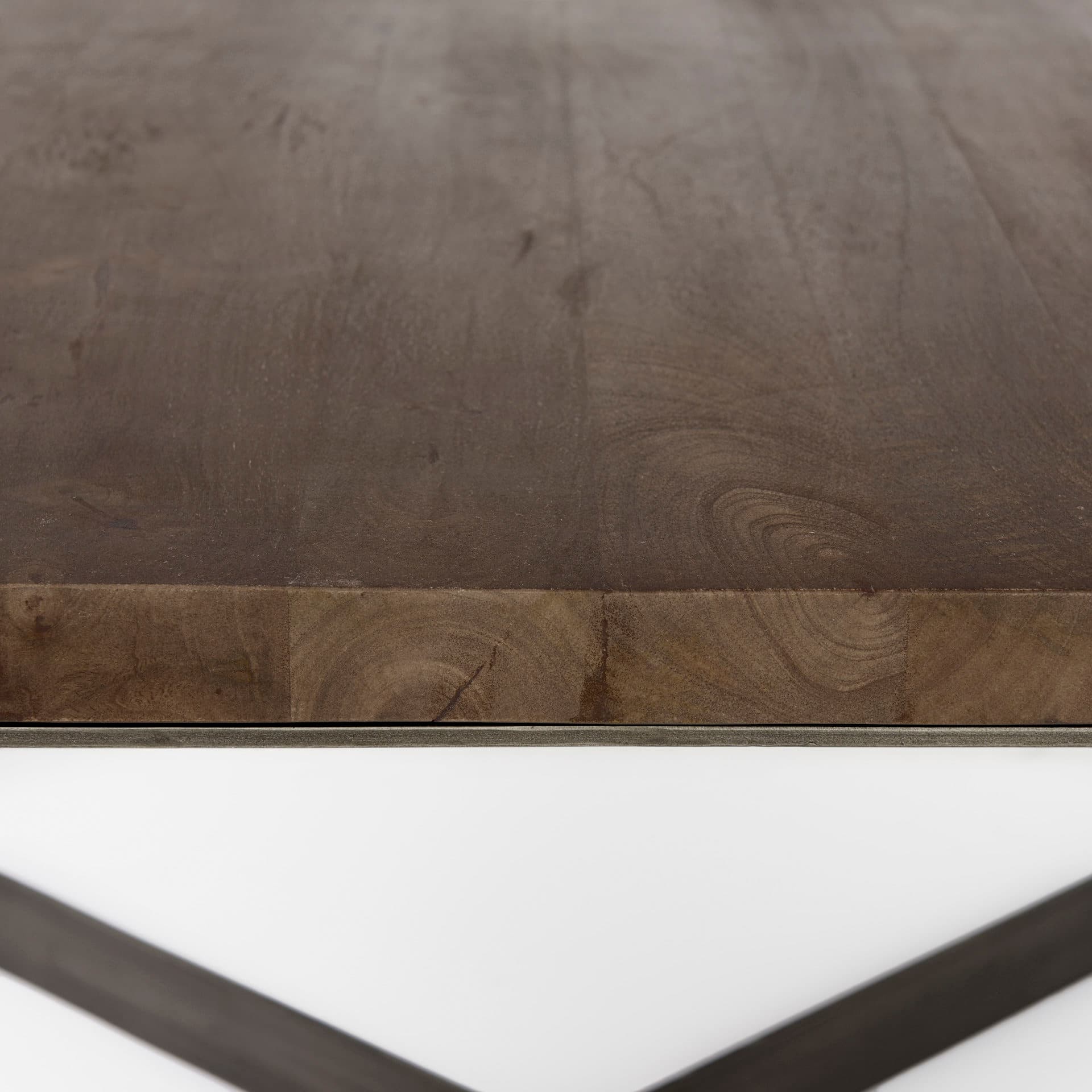 Faye 34L x 34W x 17H Medium Brown Wood W/Antique Nickel Metal Base Square Coffee Table — product photograph