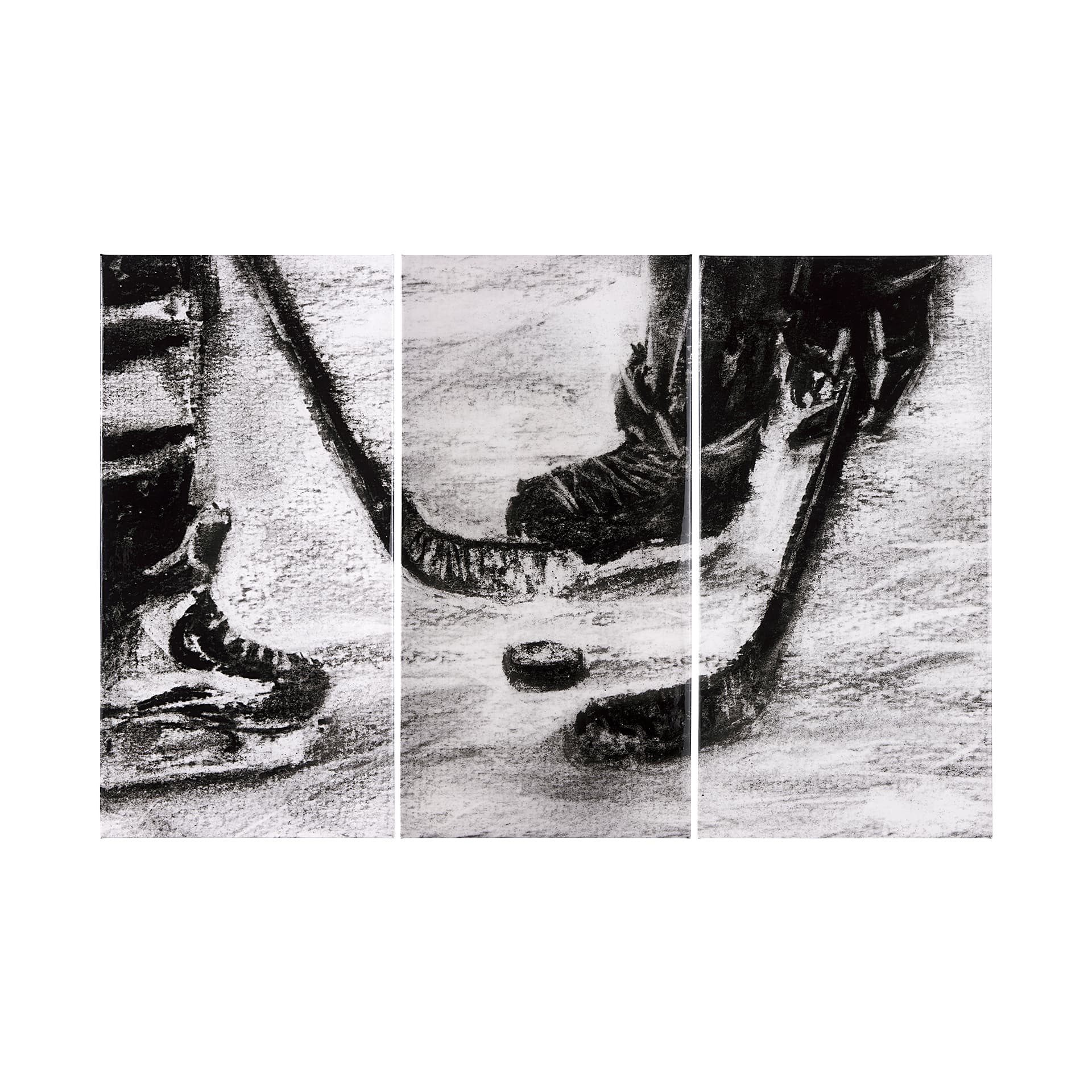 Sports Collection Hockey-L 3 Piece Triptych by Mercana Studio a Hand Embellished Textured Canvas — product photograph