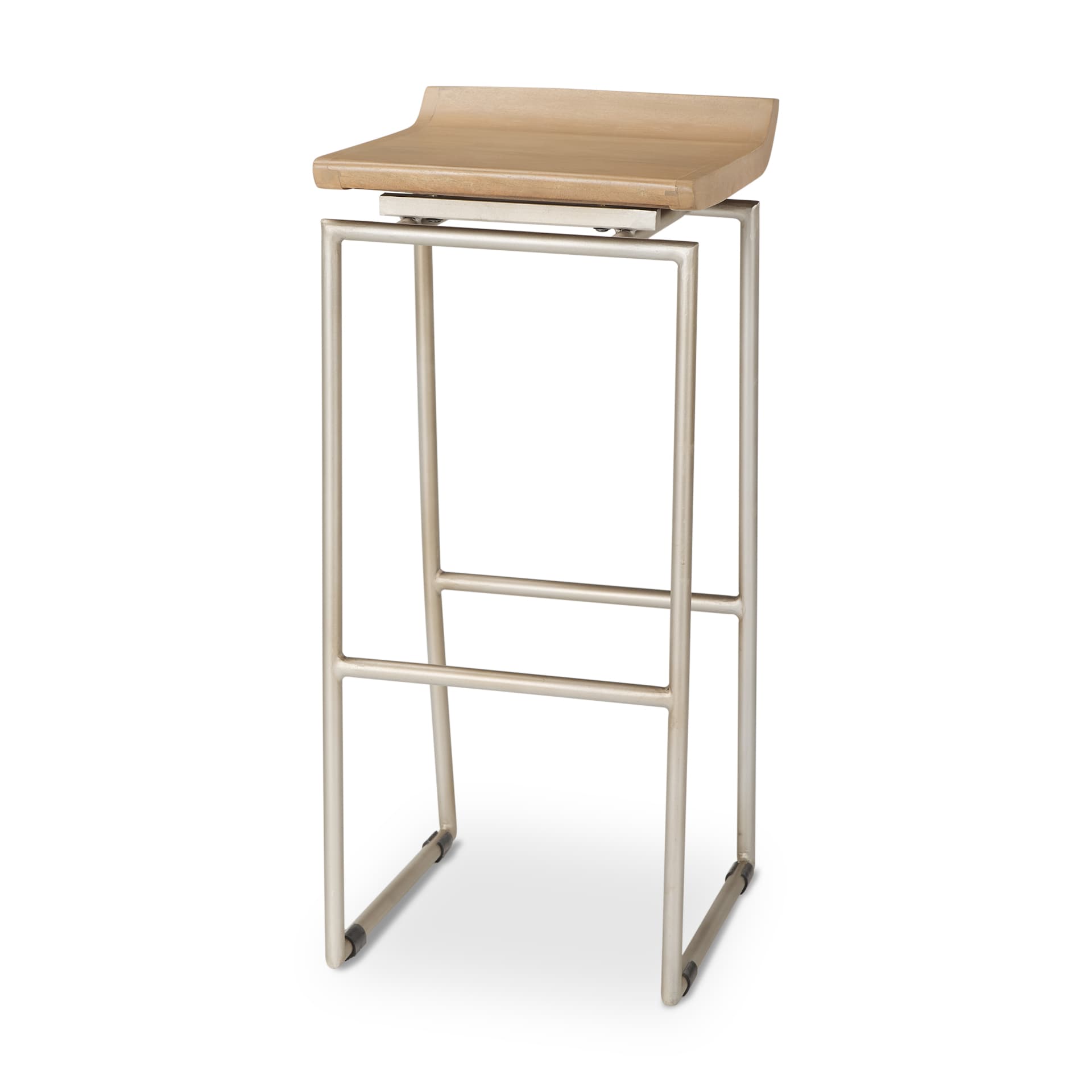 Givens Low Back 32in Seat Bar Stool | Brown Wood w/ Silver Metal — product photograph