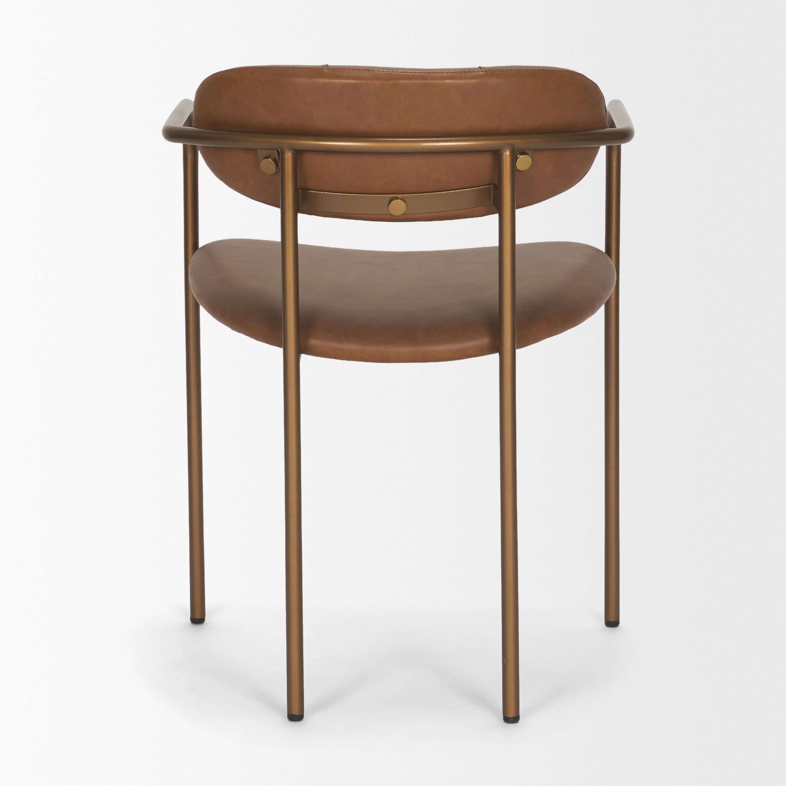 Parker Curved Back Dining Arm Chair | Brown Leather w/ Gold Metal — product photograph