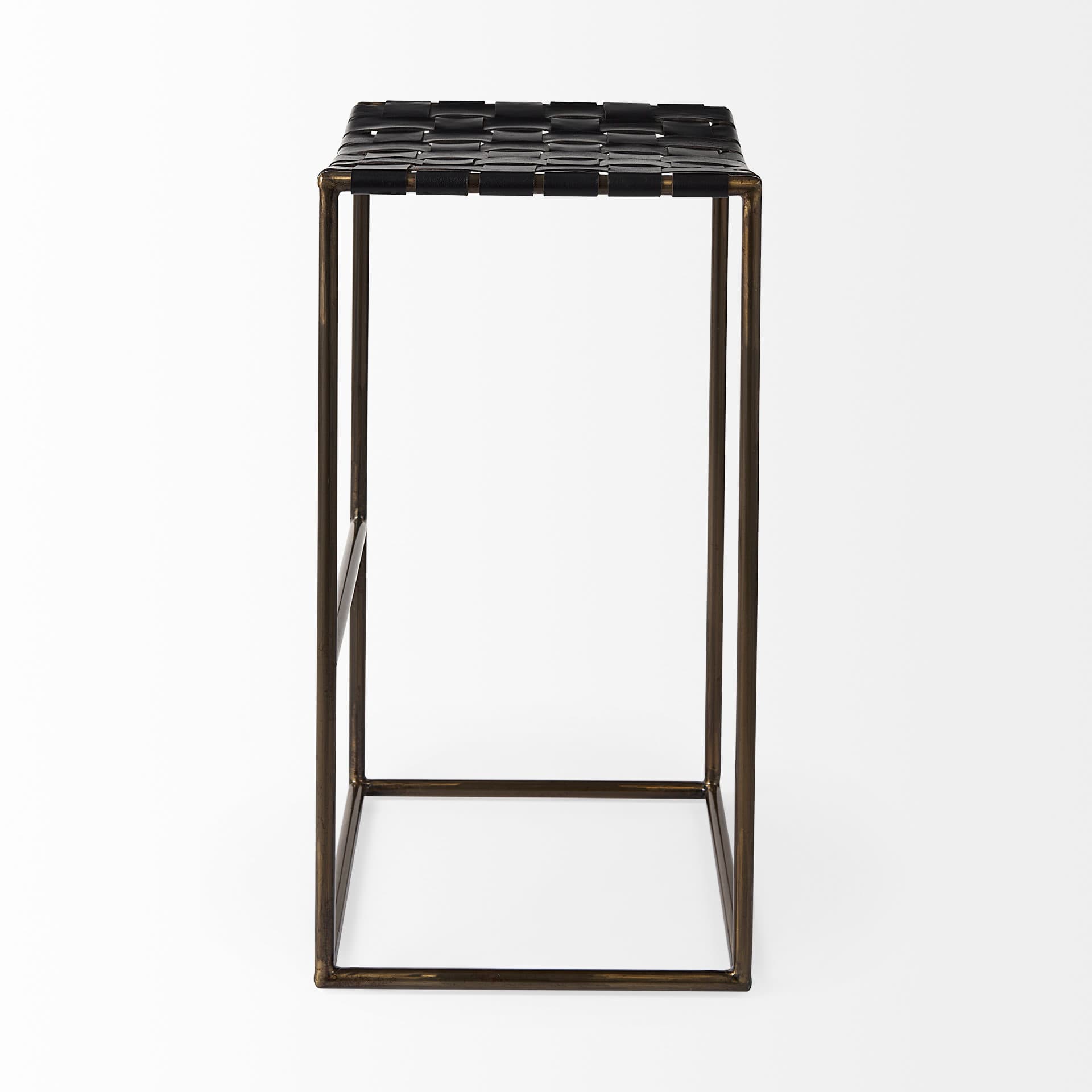 Clarissa Backless 30.25in Seat Bar Stool | Black Leather w/ Gold Metal — product photograph