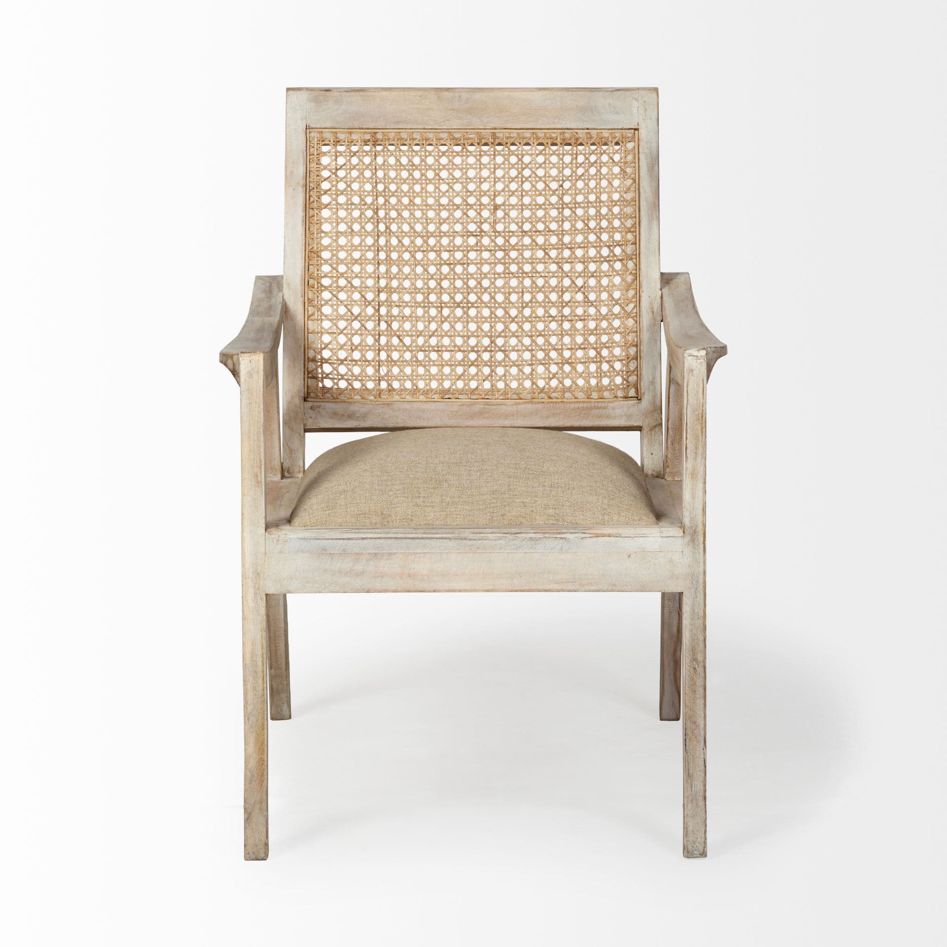 Teryn Cream Linen Seat And Natural Wooden Base w/ Mesh Back Accent Chair — product photograph