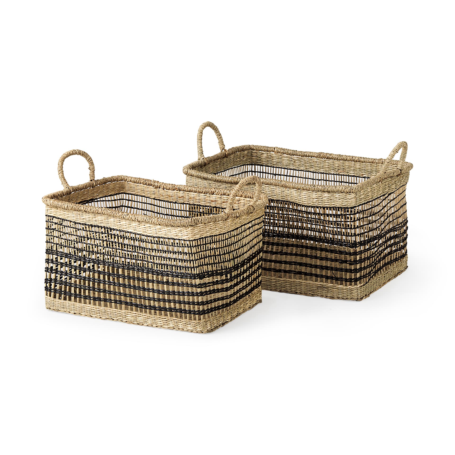 Nia (Set of 2) Light Brown Seagrass Rectangular Basket with Handles — product photograph