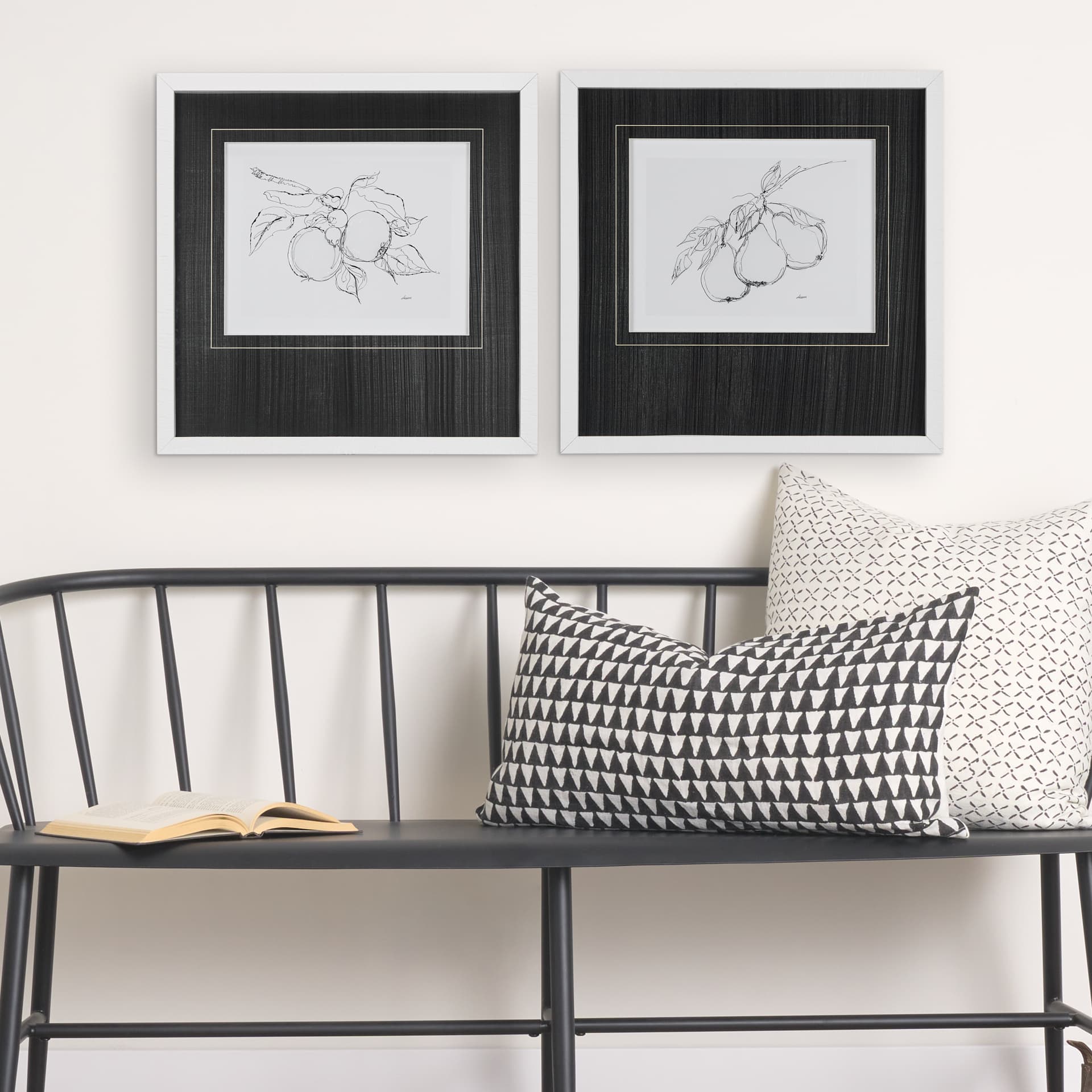 Fruit Sketch Pear by Mercana Studio a Hand Embellished Textured Framed Art Print Matted under Glass — in a styled room