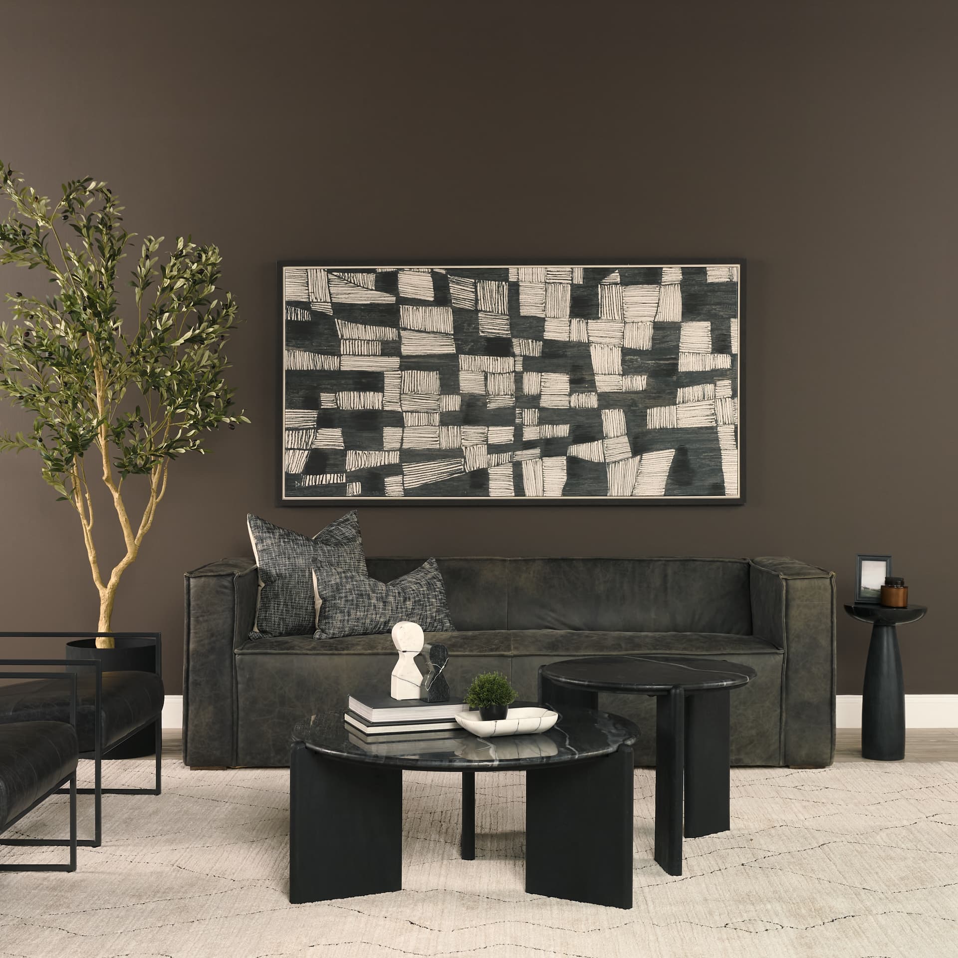 Bellancia Nero Black Marquina Marble Pedestal Side Table — product photograph