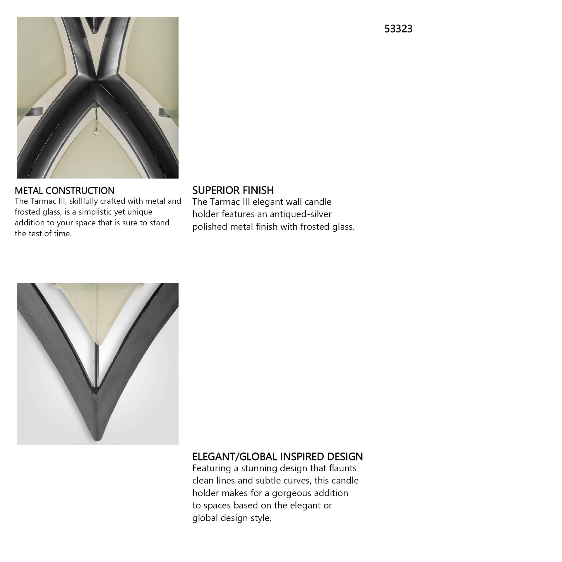 Tarmac II Collection of 4 Silver Metal Frame w/Frosted Glass Shade Wall Candle Holder — in a styled room