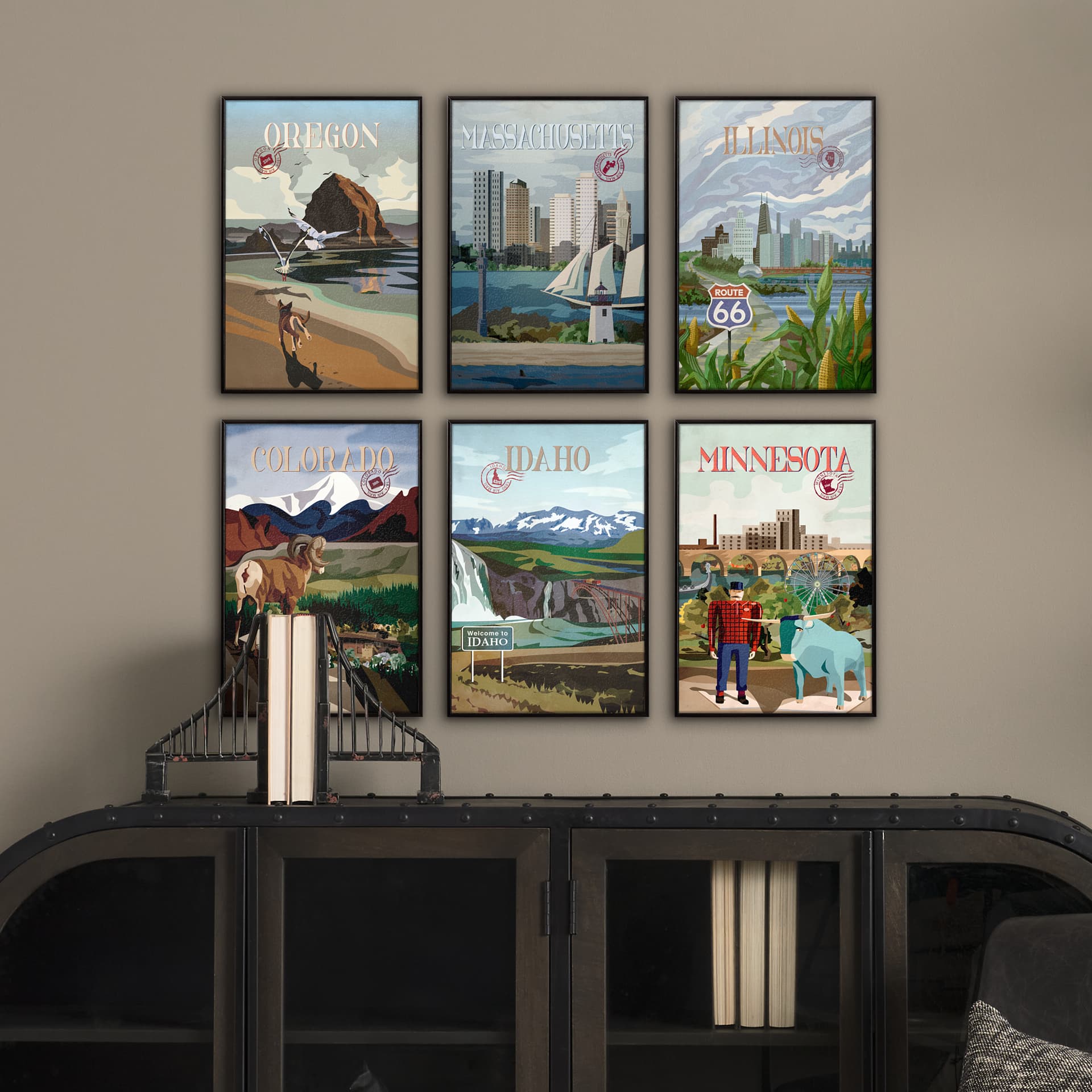 Illinois Go USA (SM) by Mercana Studio a Hand Embellished Decograph Framed Art Print — product photograph