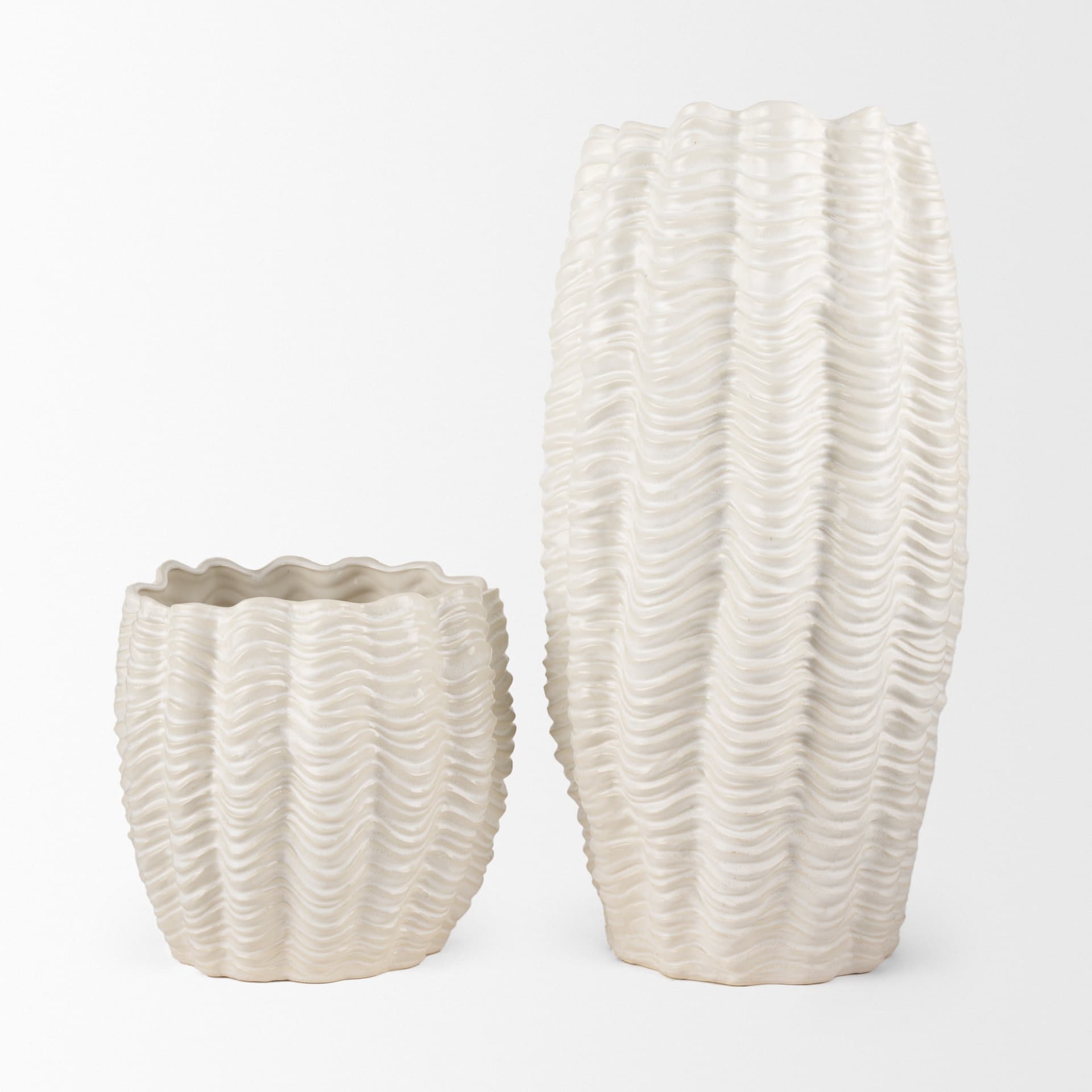 Velia Tall Seashell Sculptural Cream Glazed Ceramic Vase — product photograph