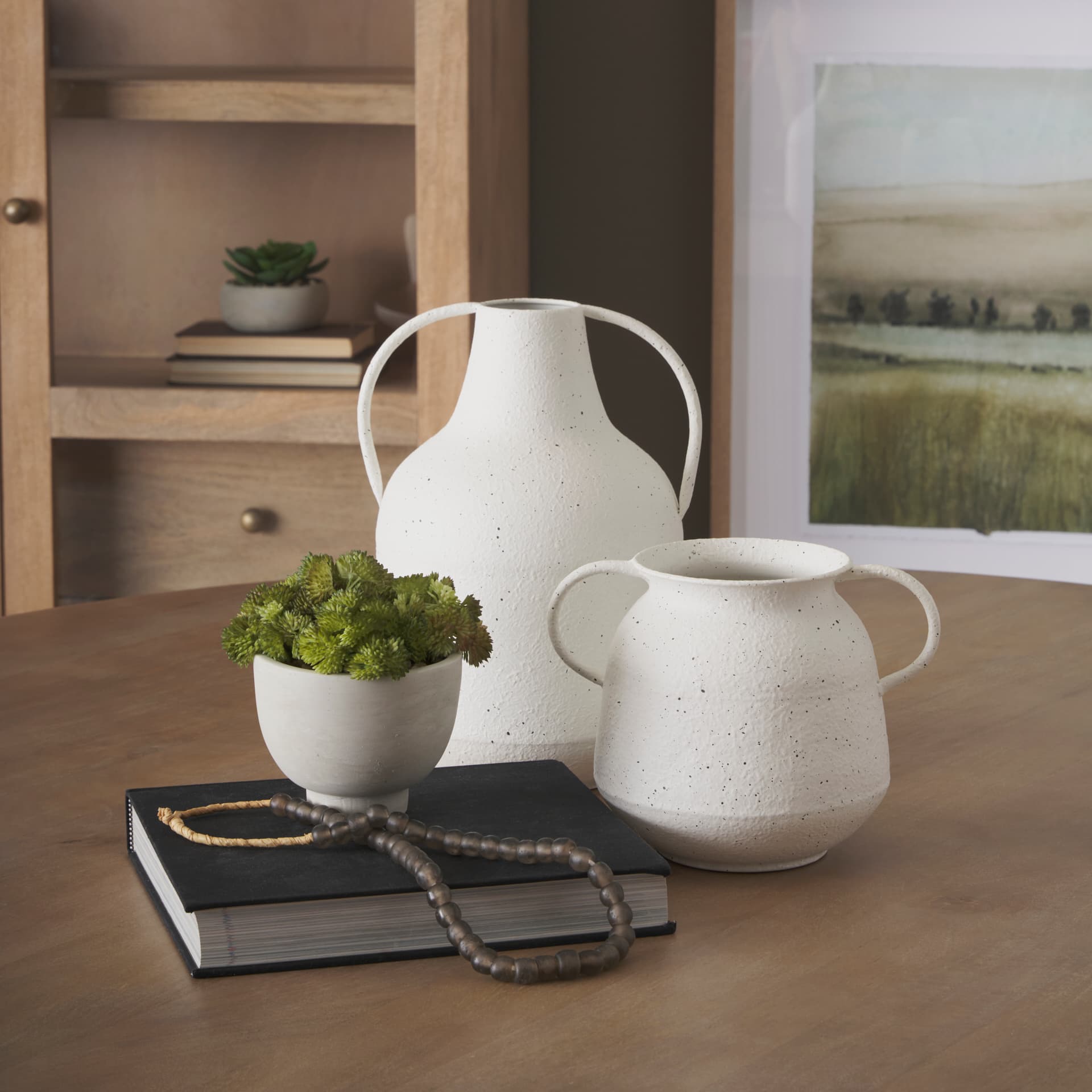 Treva Tall White w/ Black Speckles Metal Vase — product photograph
