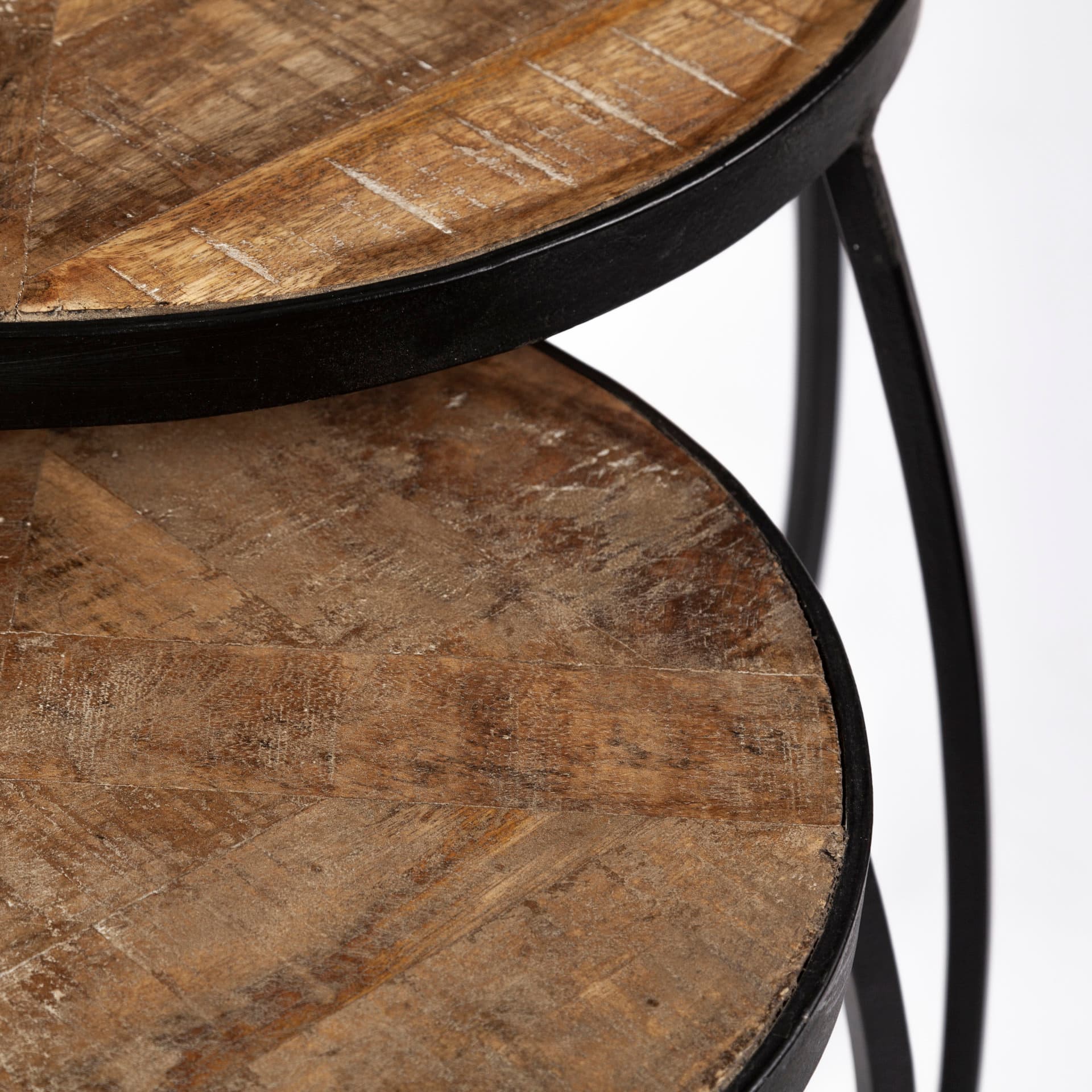 Clapp III (Set of 2) 20L x 20W Brown Round Wood Top W/ Black Metal Frame Nesting Accent Tables — product photograph