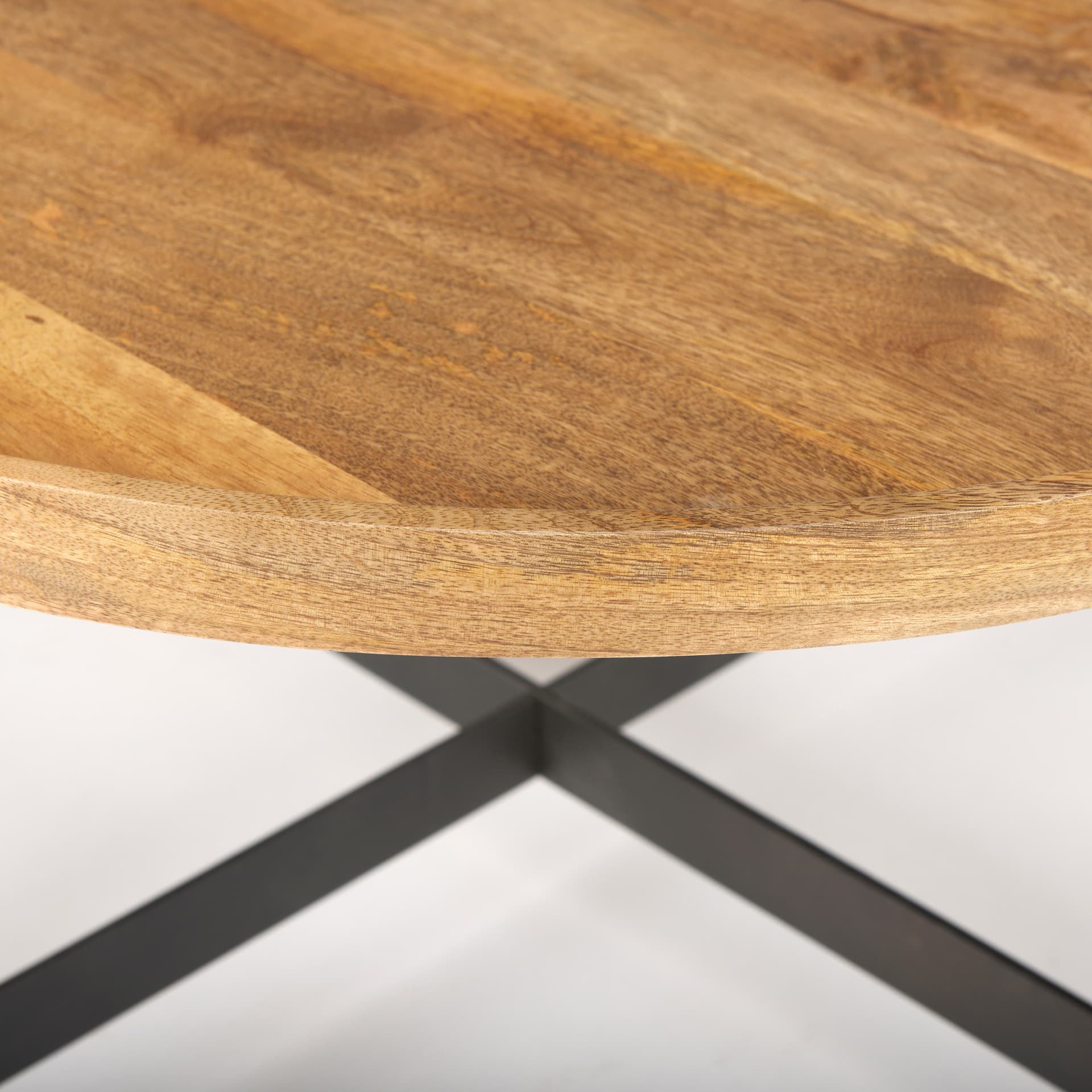 Marquisa 34.25" Round Small Brown Wood w/ Black Metal Coffee Table — product photograph