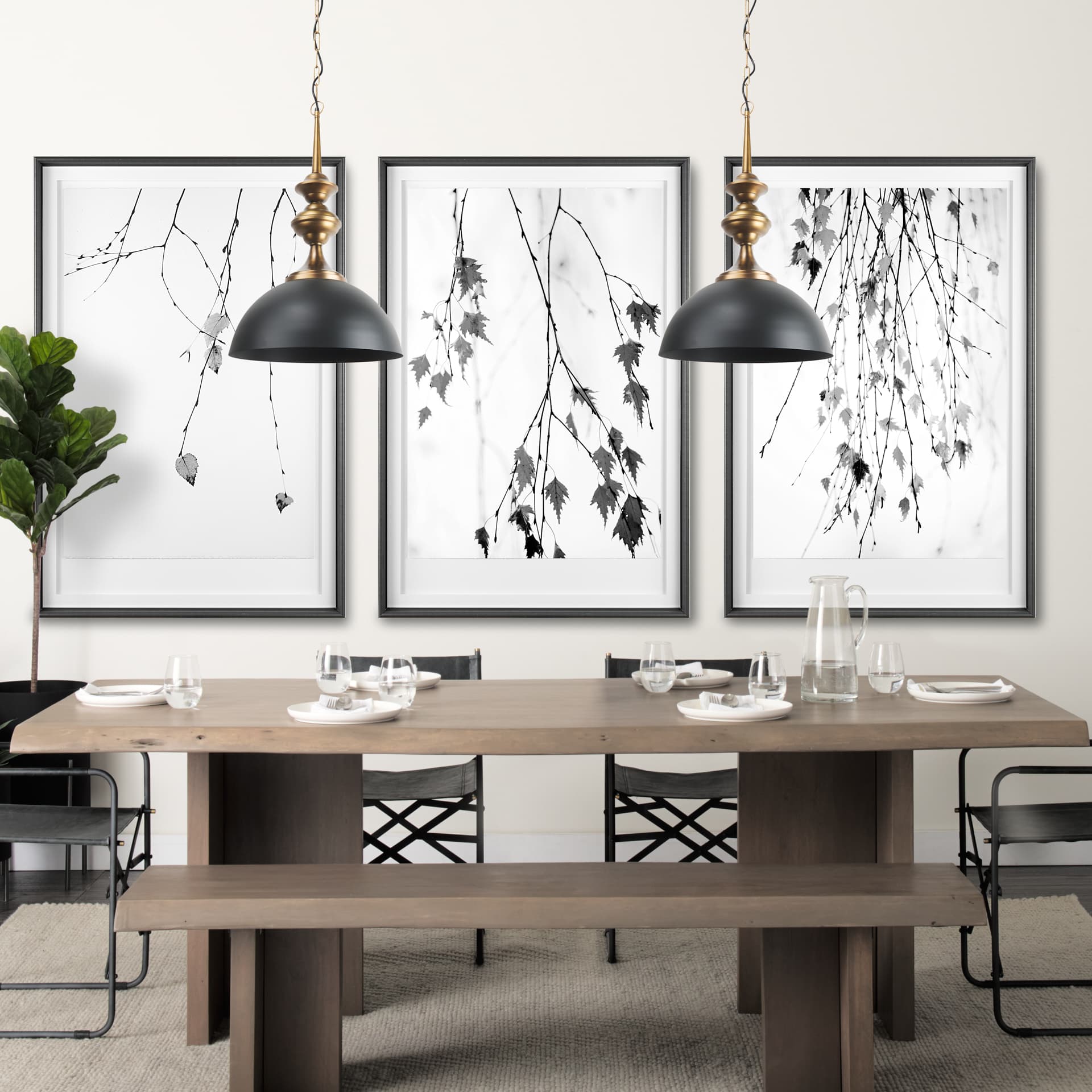 Willson 17.0L x 17.0W x 29.0H Black Iron W/Antique Brass Dome Pendant Light — in a styled room