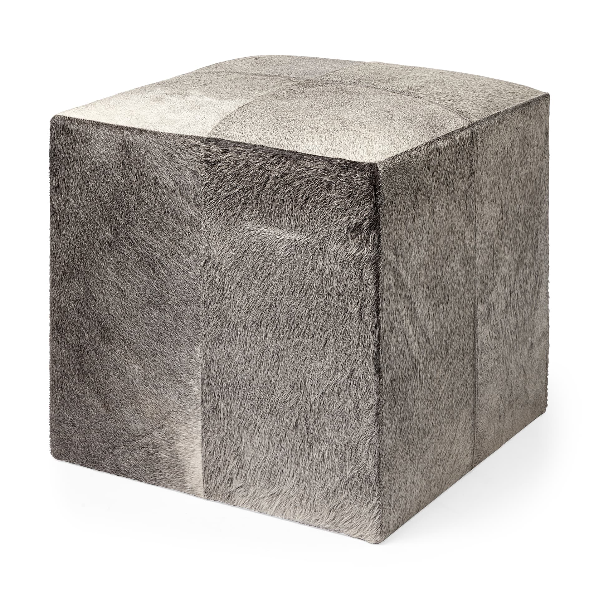 Zahavi I 20" Grey-toned hair-on-hide ottoman — product photograph