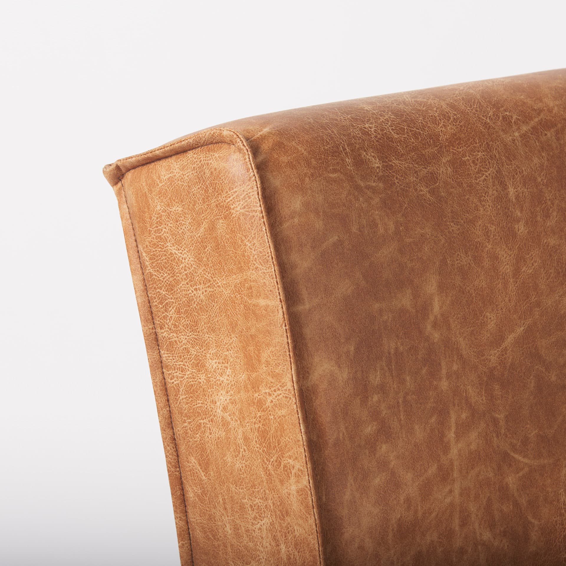 Damon Barrel Back Dining Arm Chair | Cognac Faux Leather w/ Casters — product photograph
