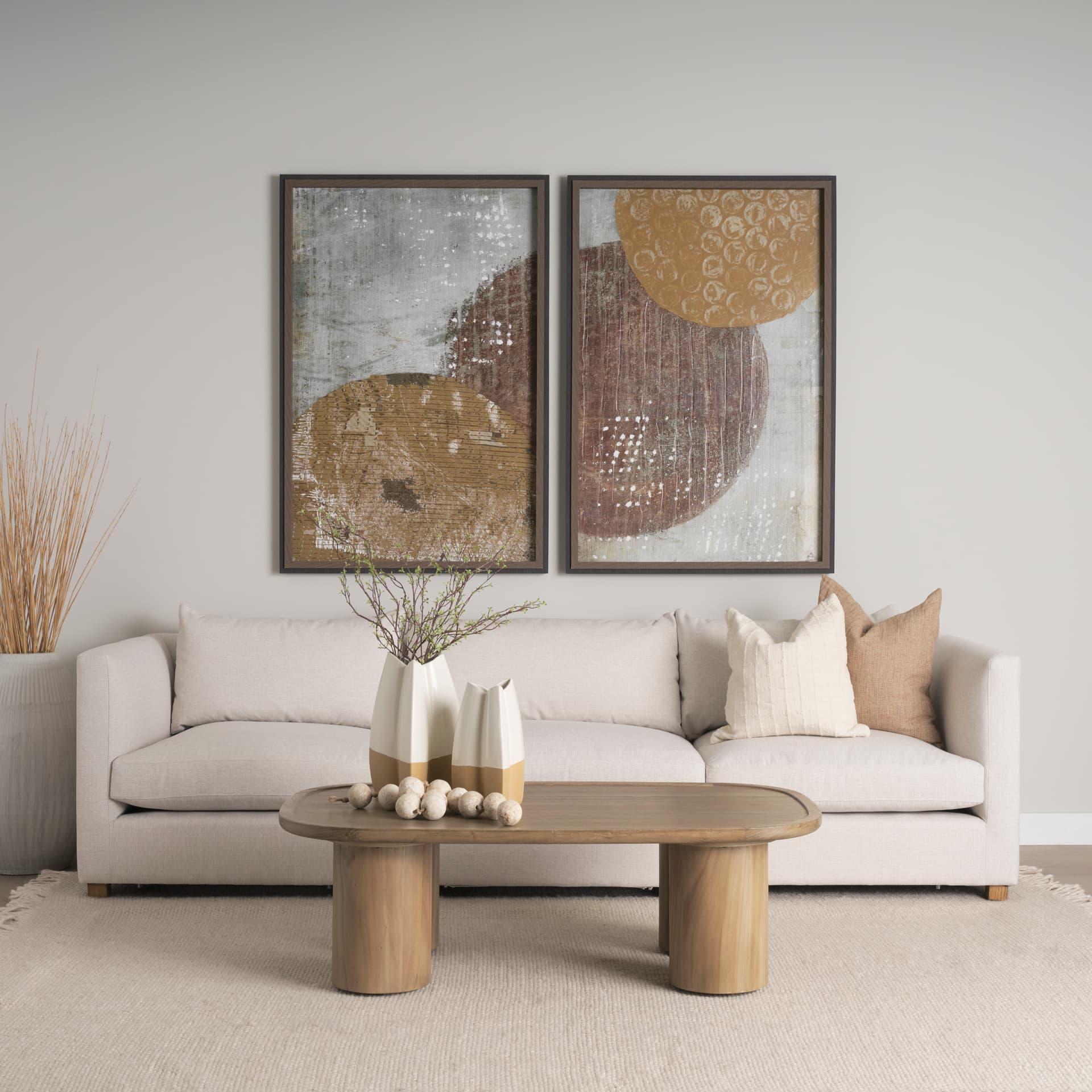Tavi Rectangular Natural Brown w/ Column Legs Coffee Table — in a styled room