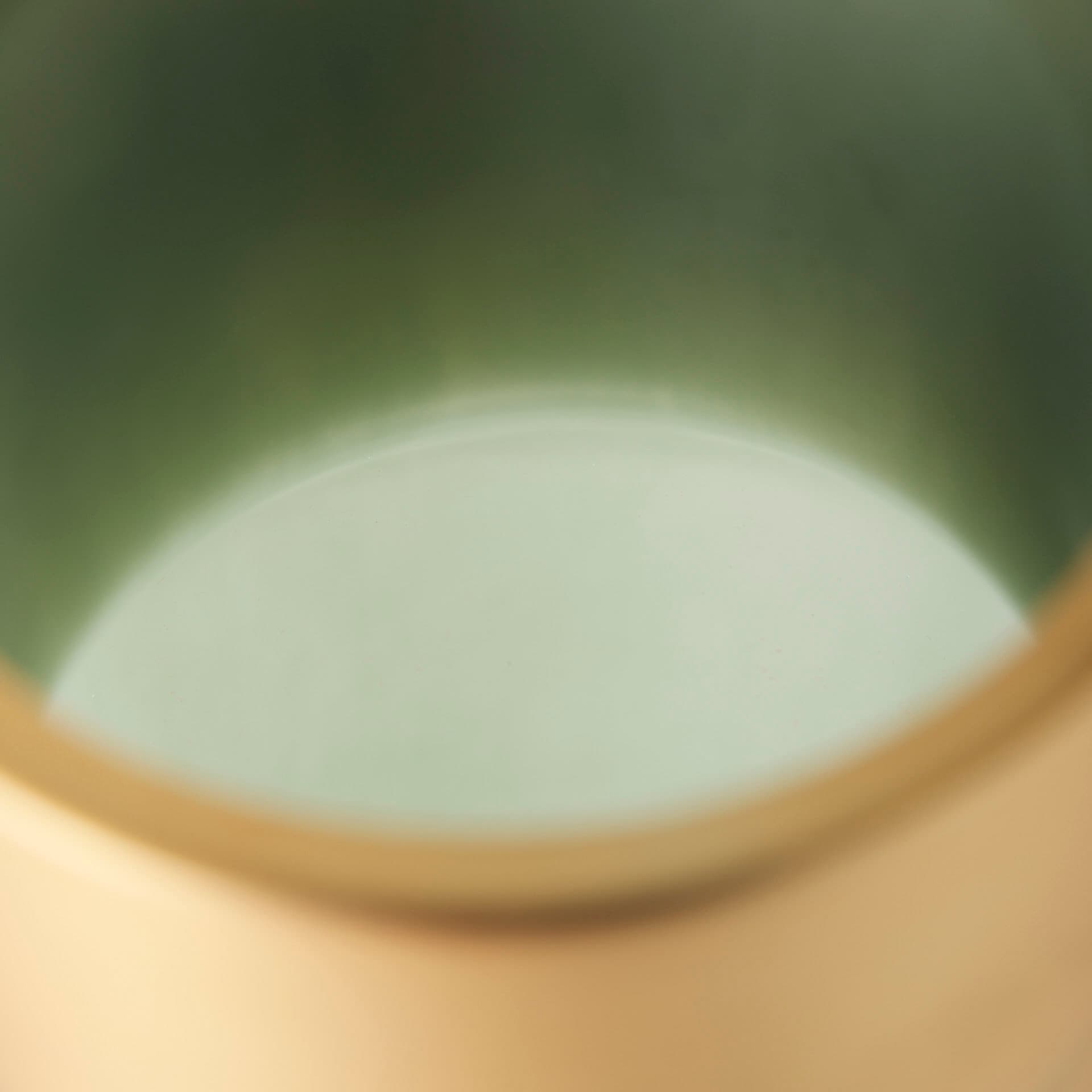 Minty 5.7L x 5.7W x 16.8H Green Glass Vase W/Matte Gold Metal Neck Cuff — product photograph