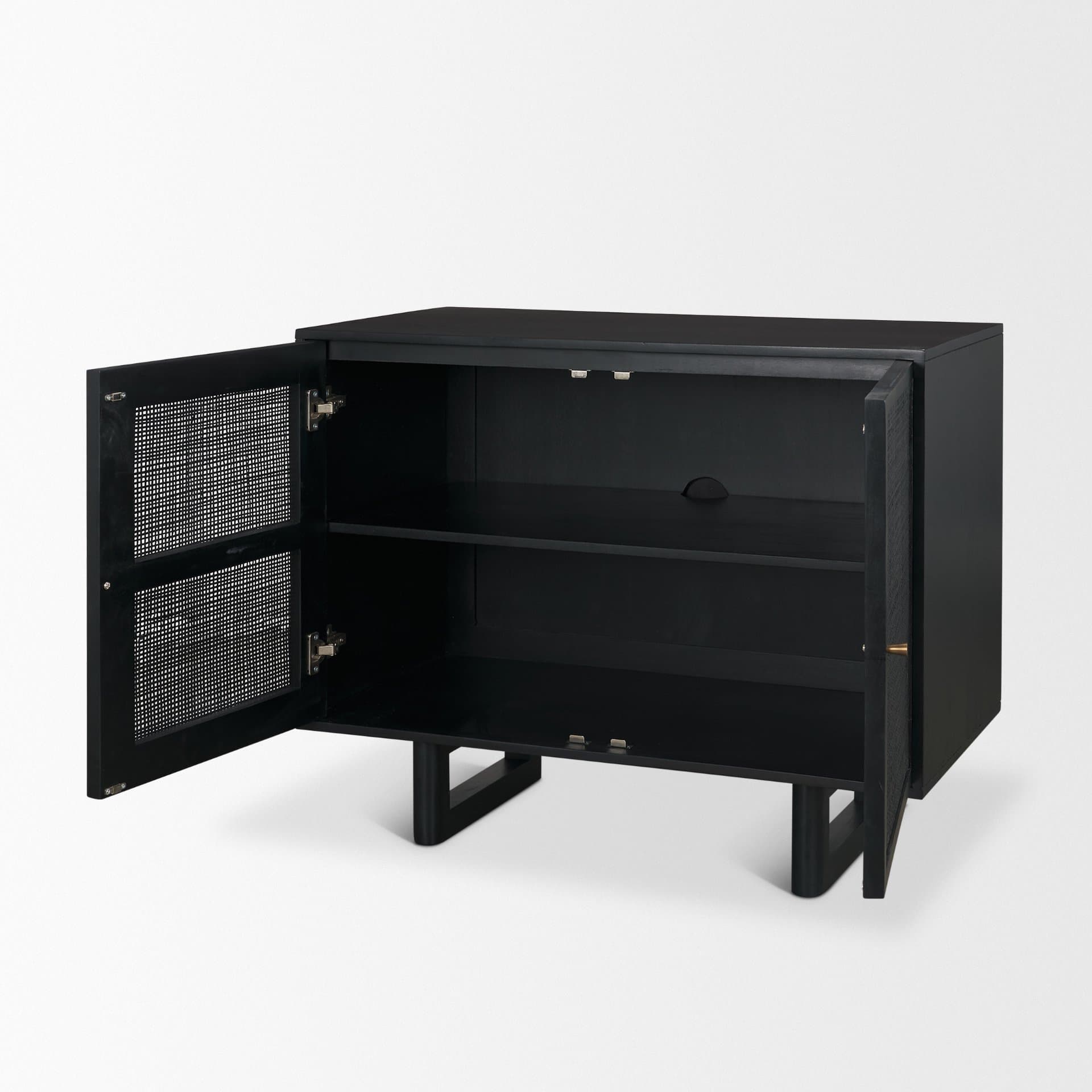 Grier Matte Black Stained Wood w/ Black Cane Accent Cabinet — product photograph