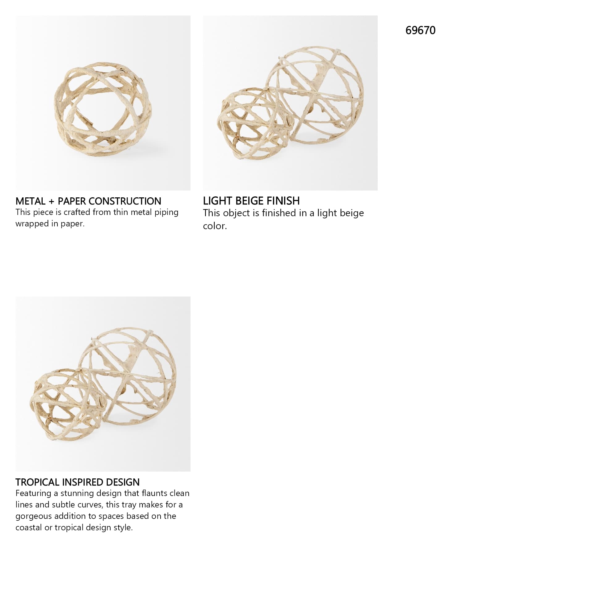Kali 4.5L x 4.5W x 4.5H Small Beige Decorative Metal and Paper Object — in a styled room