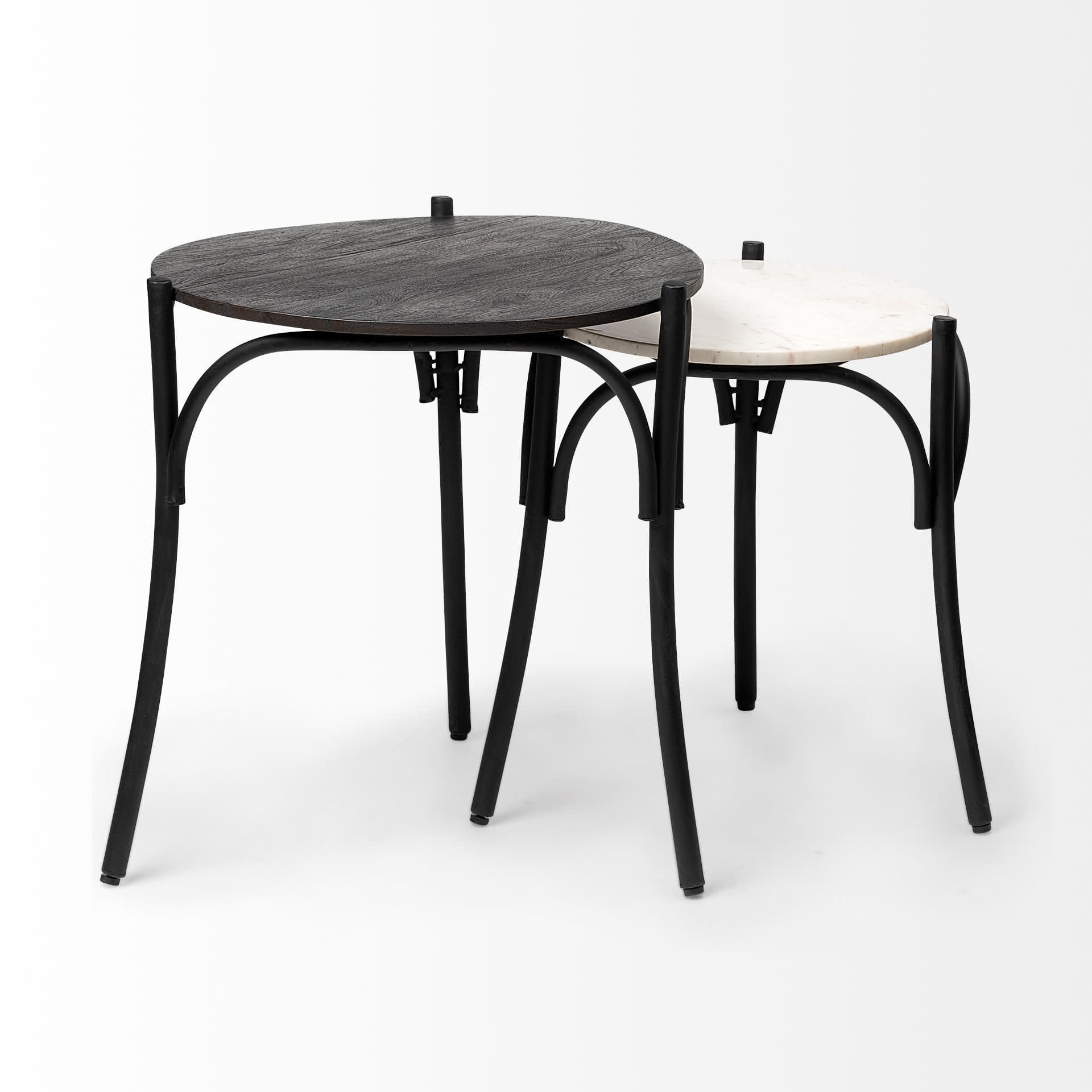 Etienne VII 24" Set of Two Round Top Black Wood and Marble Top Nesting Table — product photograph