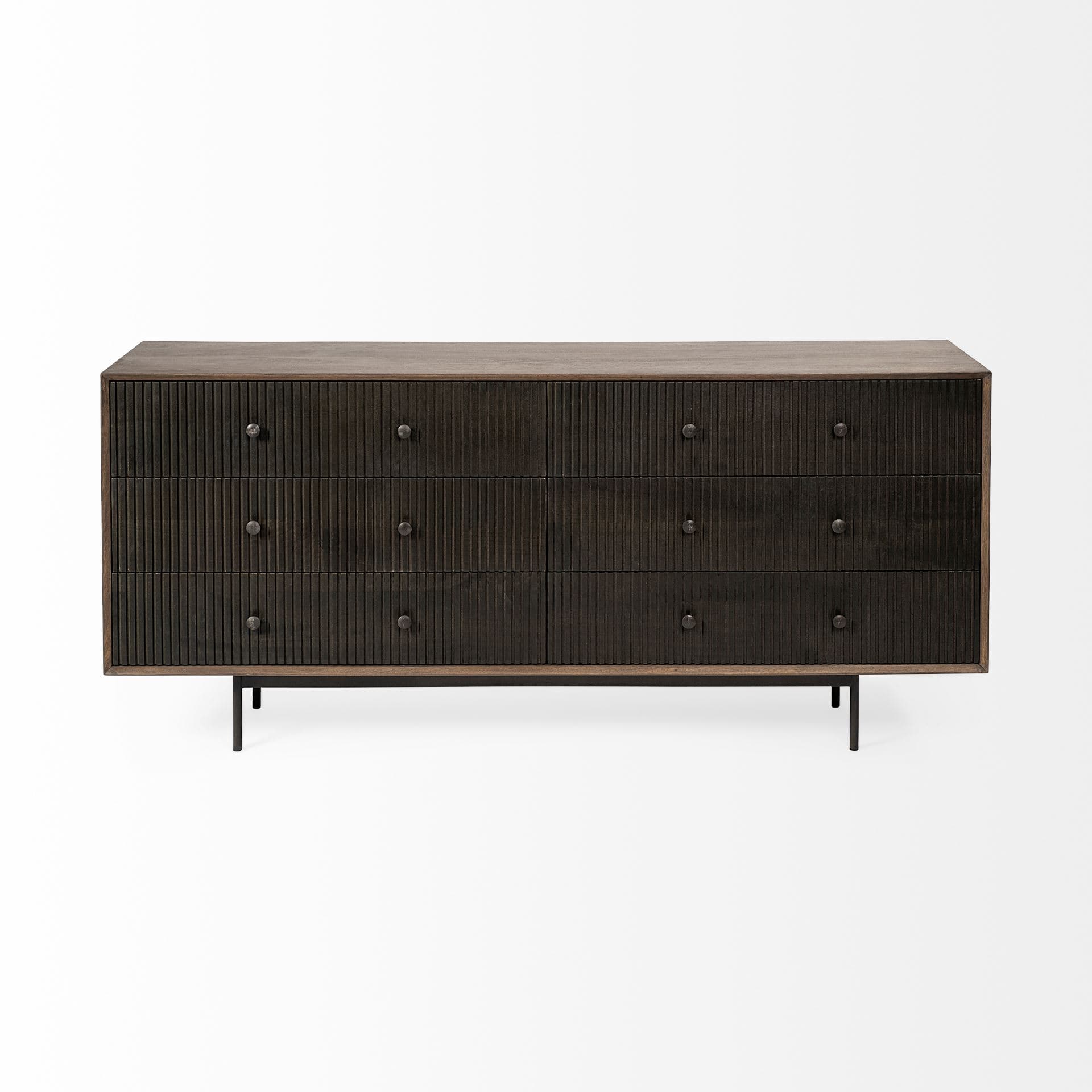 Grace 70Wx18.5Lx31.25H Two-Tone Brown Solid Wood 6 Drawer Sideboard — product photograph
