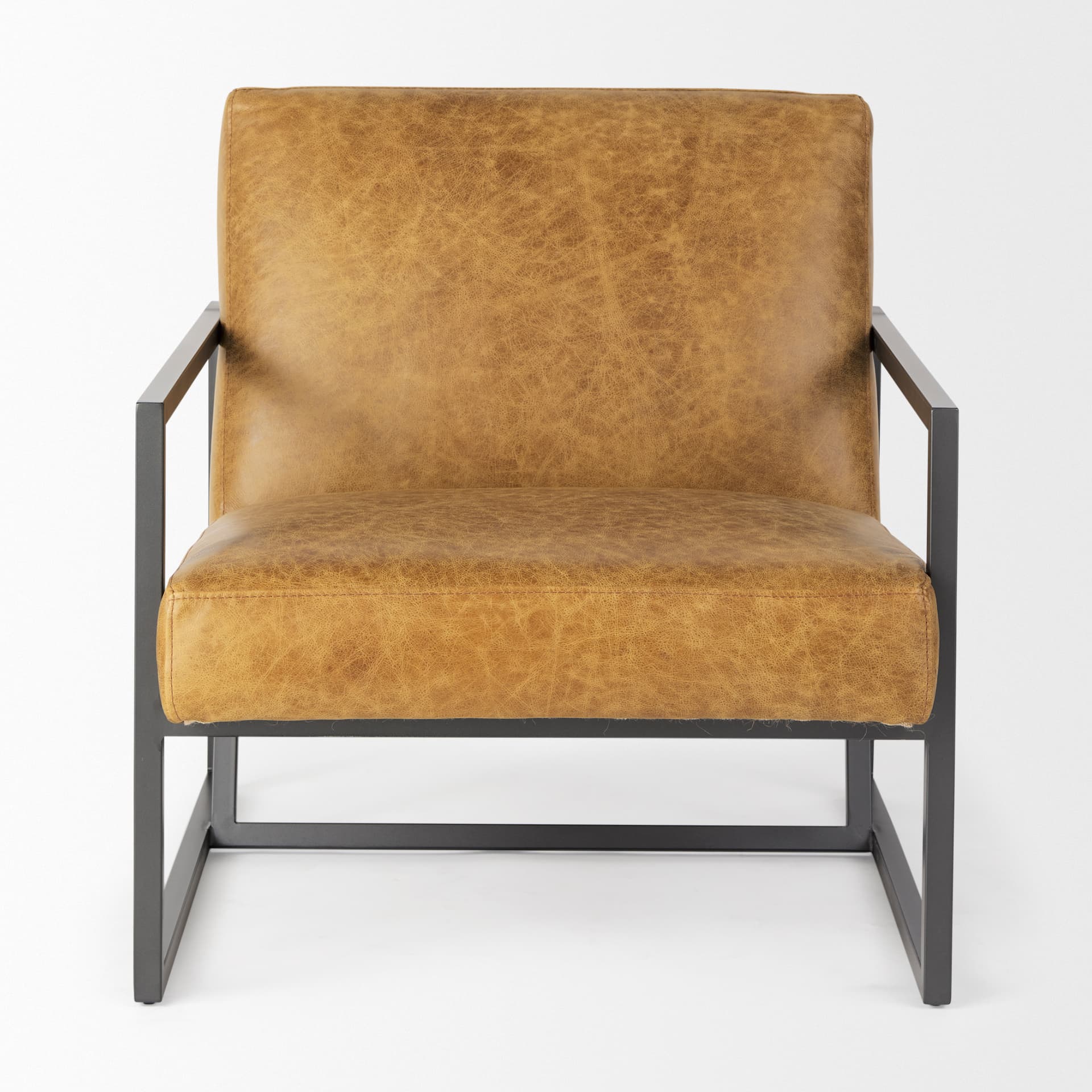 Armelle II Brown Leather Seat w/Gray Metal Frame Accent Chair — product photograph