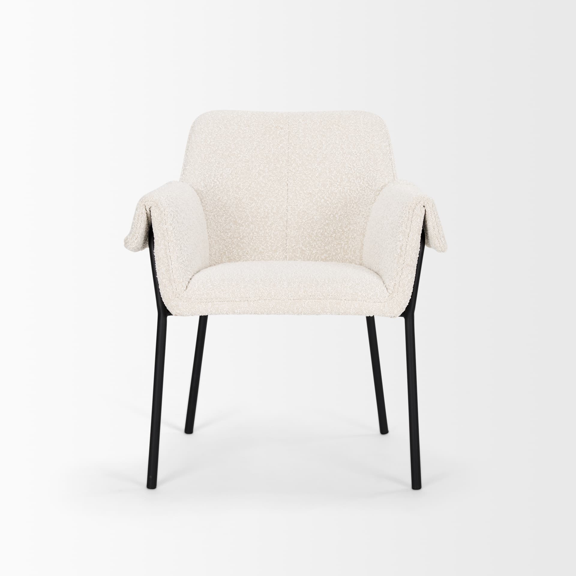 Brently Curved Back Dining Arm Chair | Cream Boucle w/ Metal — product photograph
