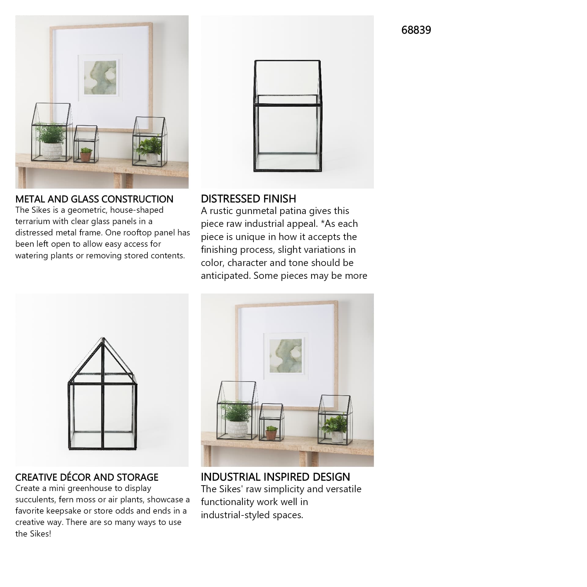 Sikes (Medium) 8L x 8W x 13H Hut Terrarium W/Glass Base — in a styled room