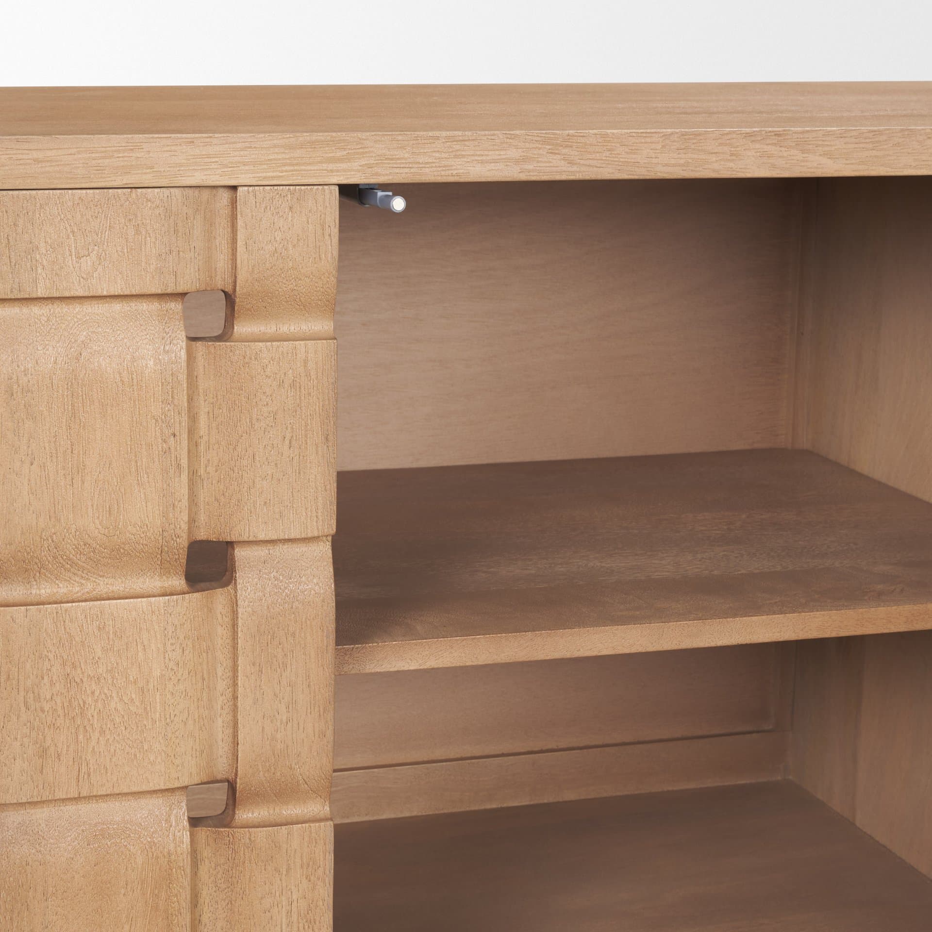 Trellyn Light Brown Solid Wood 4-Door Sideboard with Carved Woven Doors — product photograph