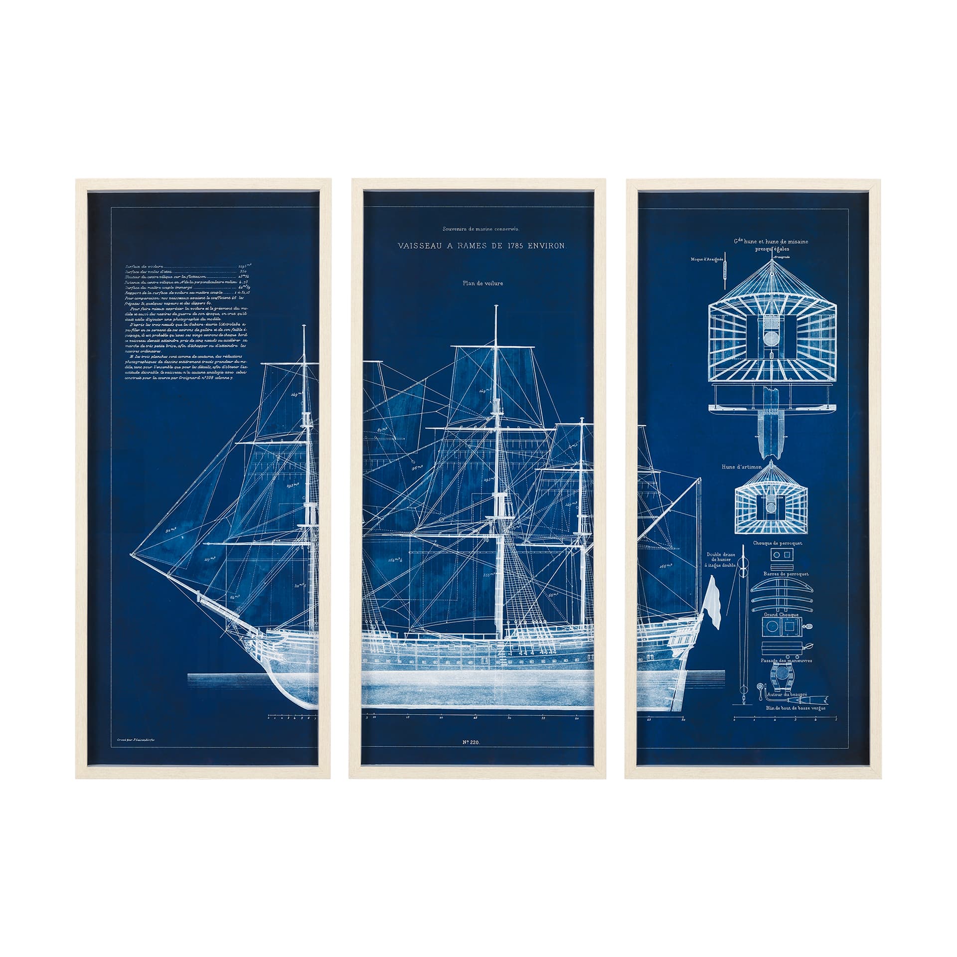 Antique Ship Blueprint IV by Vision Studio Hand Embelished Framed Art Print Matted under Glass — product photograph