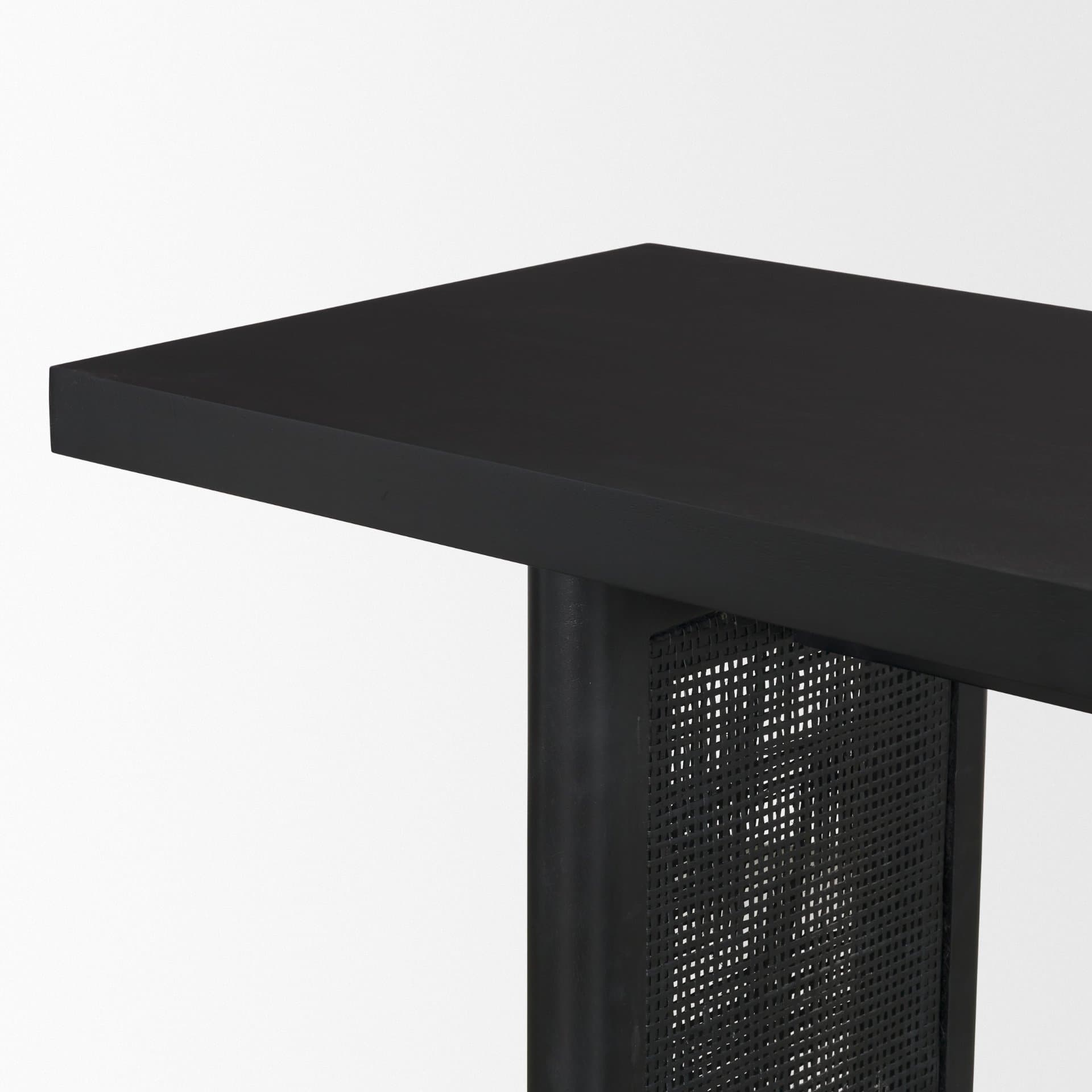 Grier 65" Black Wood w/ Black Cane Console Table — product photograph