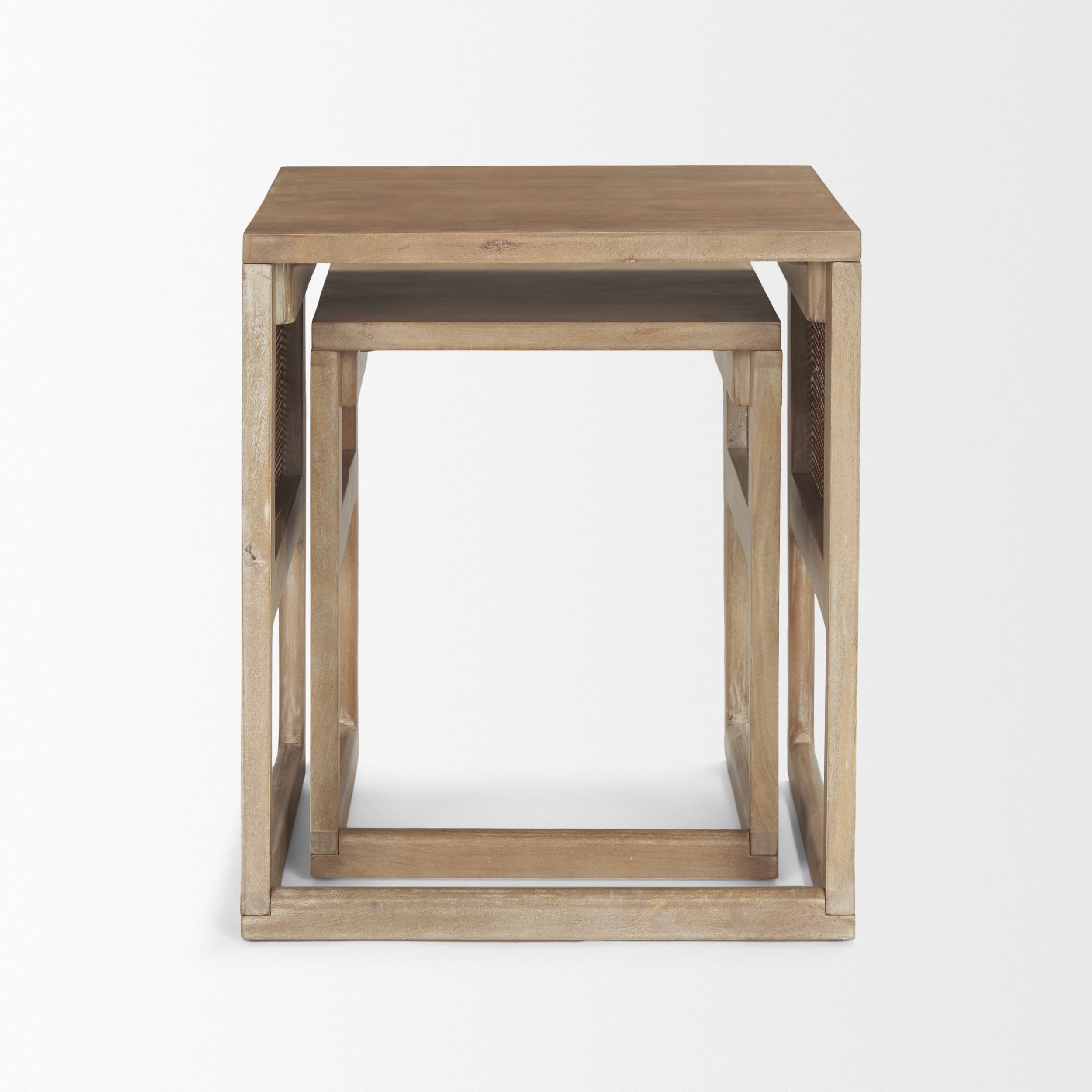Grier Set of 2 Light Brown Solid Wood w/ Cane Nesting Accent Tables — product photograph